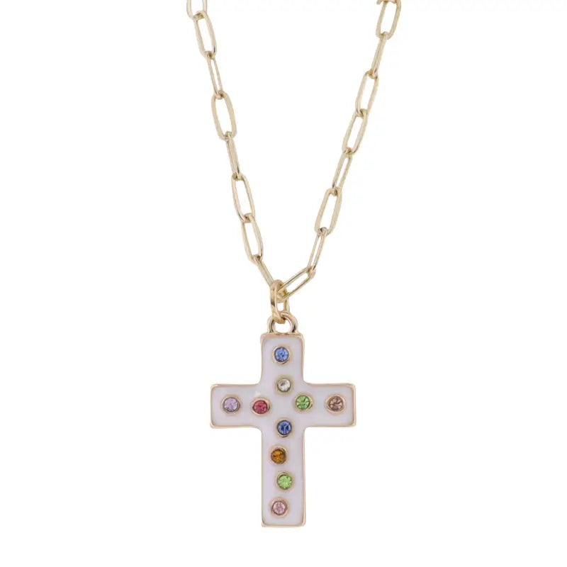 Rainbow Blessings Cross Necklace-Necklaces-Dear Me Southern Boutique, located in DeRidder, Louisiana