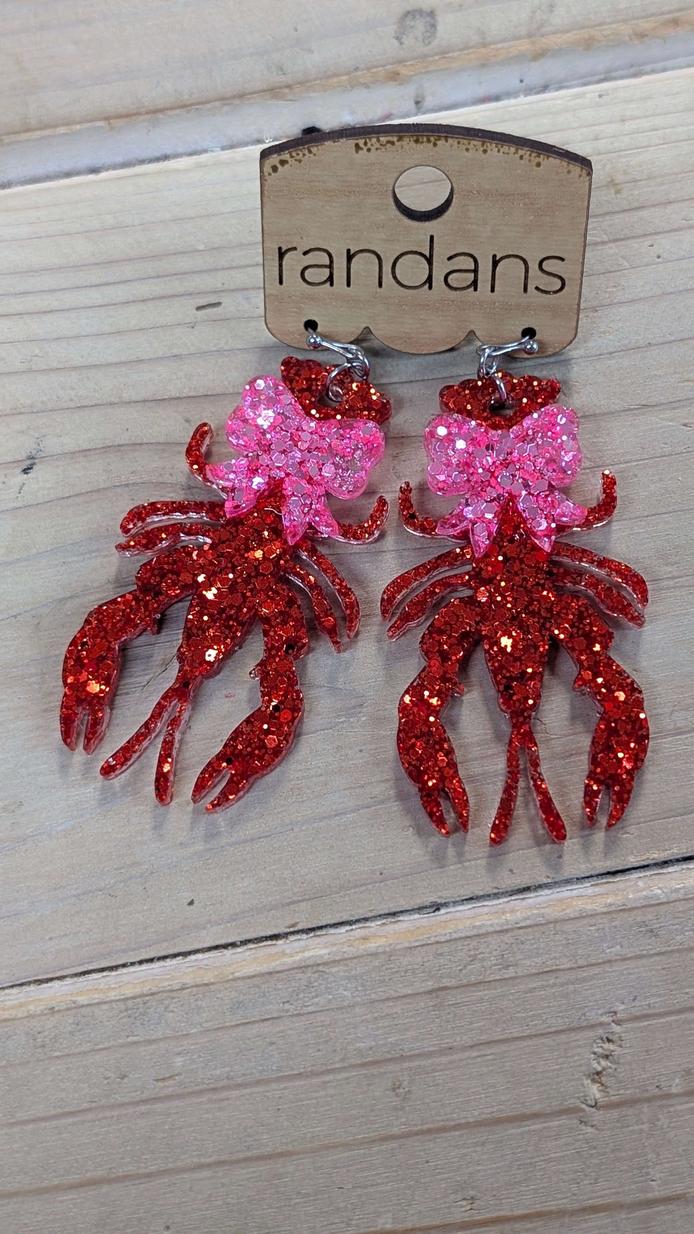 Randans Crawfish with Bow-Earrings-Dear Me Southern Boutique, located in DeRidder, Louisiana