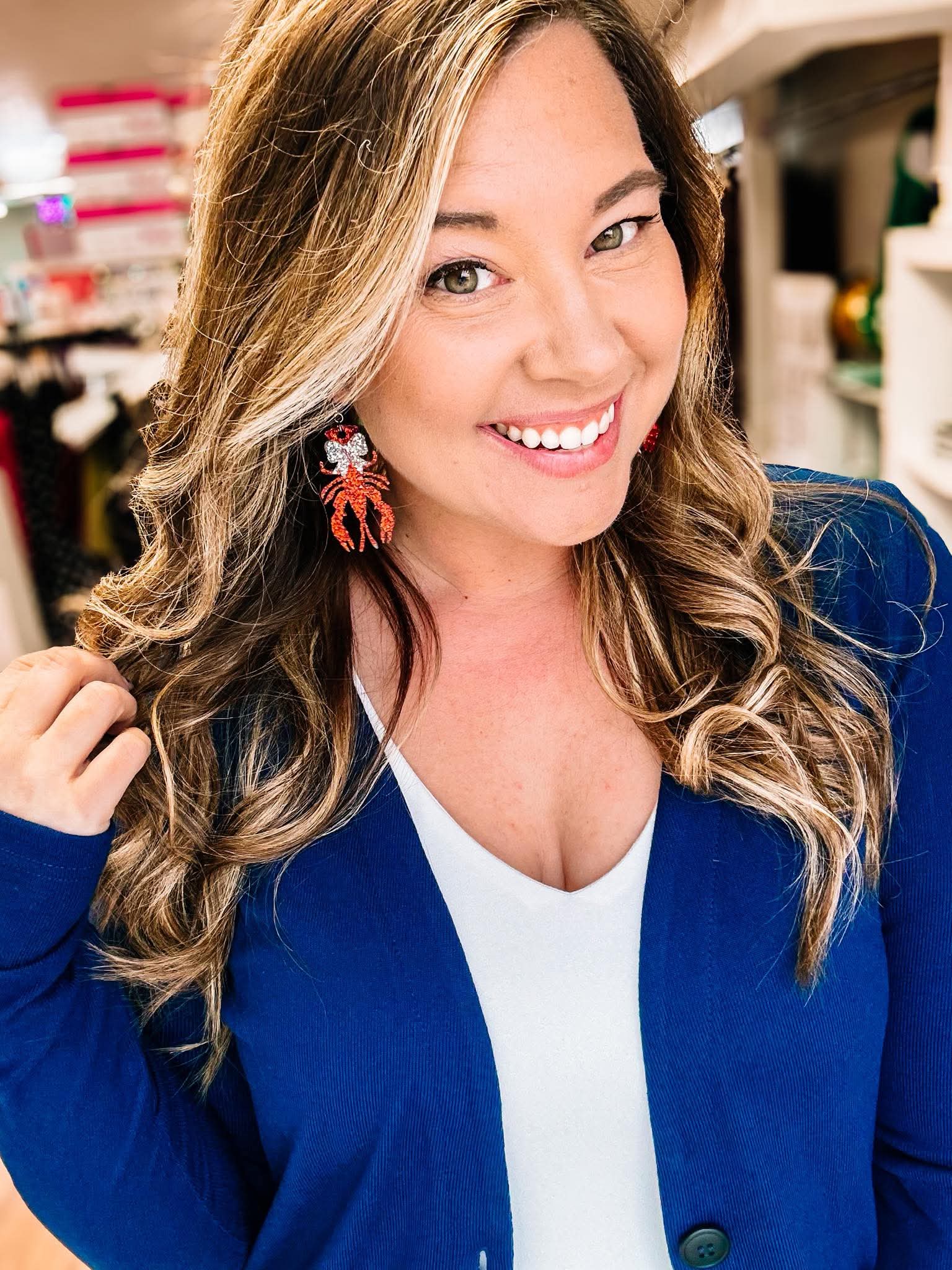 Randans Crawfish with Bow-Earrings-Dear Me Southern Boutique, located in DeRidder, Louisiana