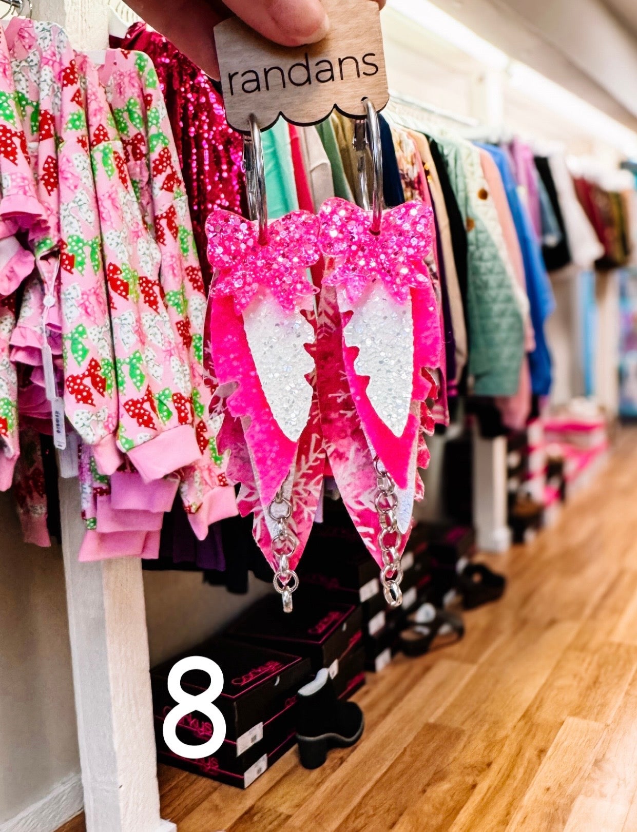 Randans Pink Christmas Fringe-Earrings-Dear Me Southern Boutique, located in DeRidder, Louisiana