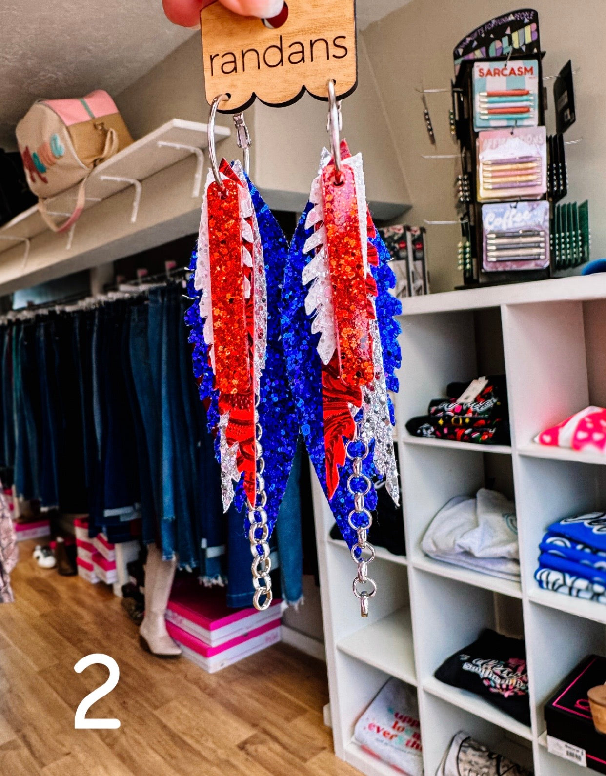 Randans Red, White, and Blue Fringe-Earrings-Dear Me Southern Boutique, located in DeRidder, Louisiana