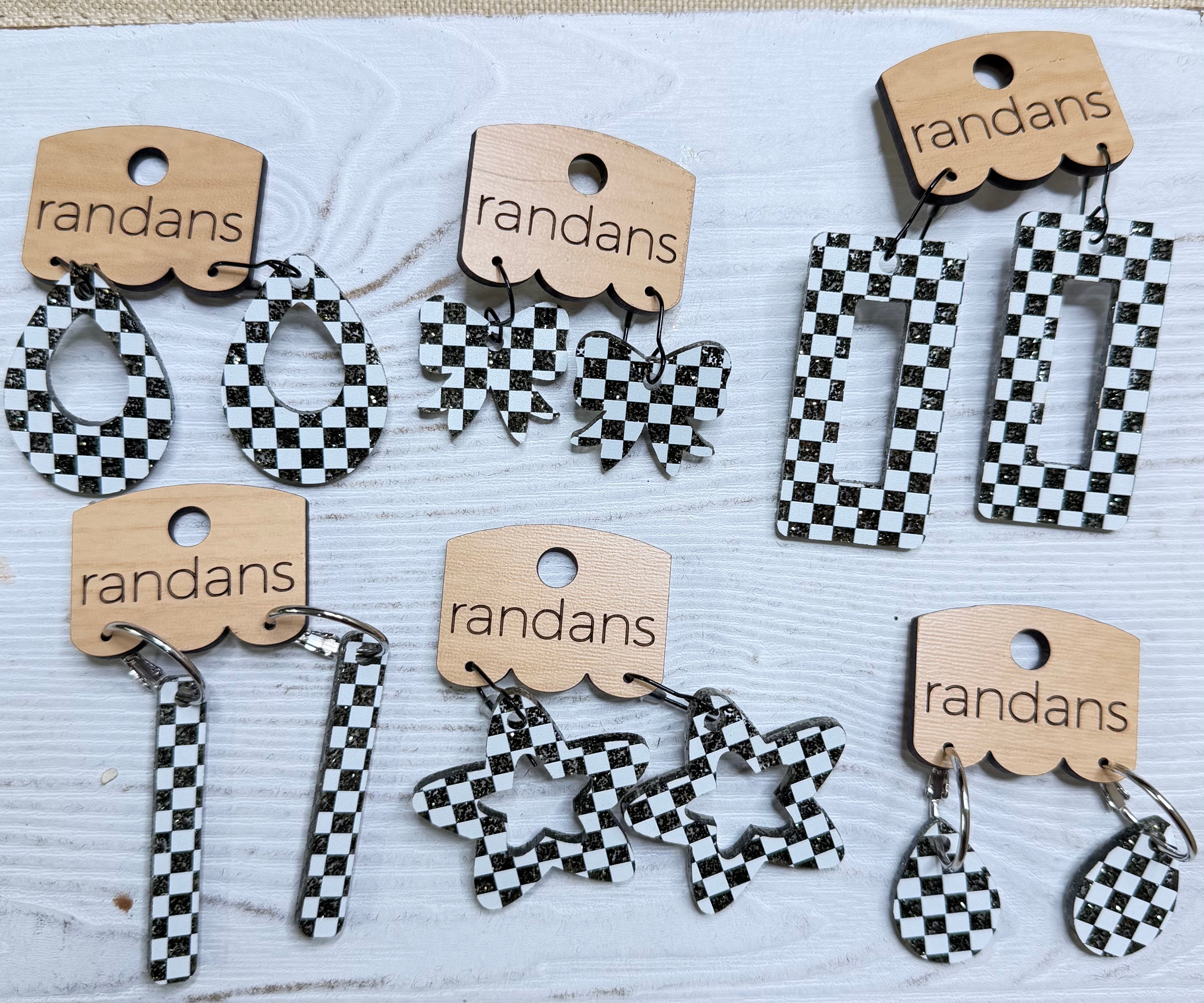 Randans acrylic dangle earrings- black and white check-Earrings-Dear Me Southern Boutique, located in DeRidder, Louisiana