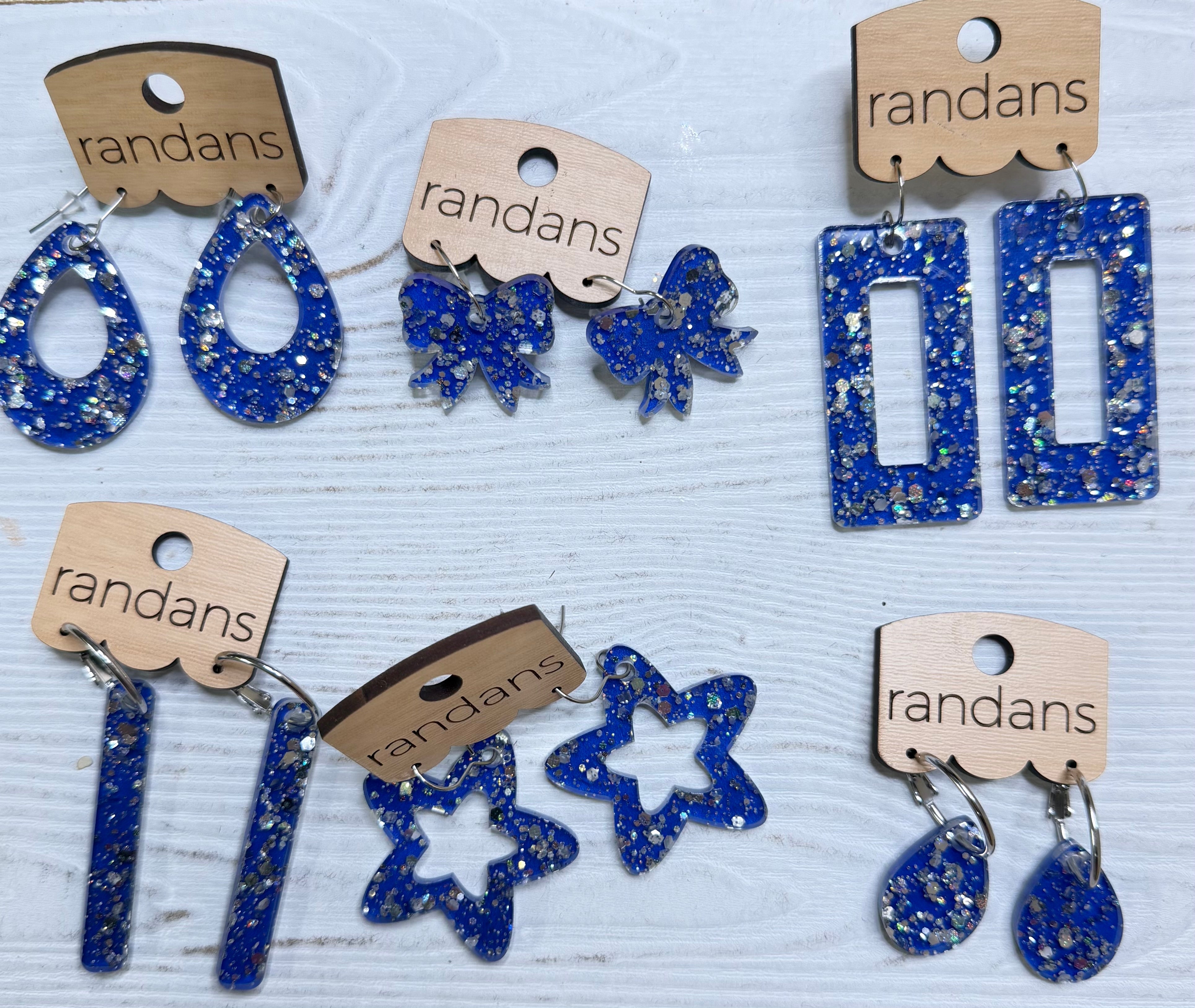 Randans acrylic dangle earrings- blue and silver-Earrings-Dear Me Southern Boutique, located in DeRidder, Louisiana