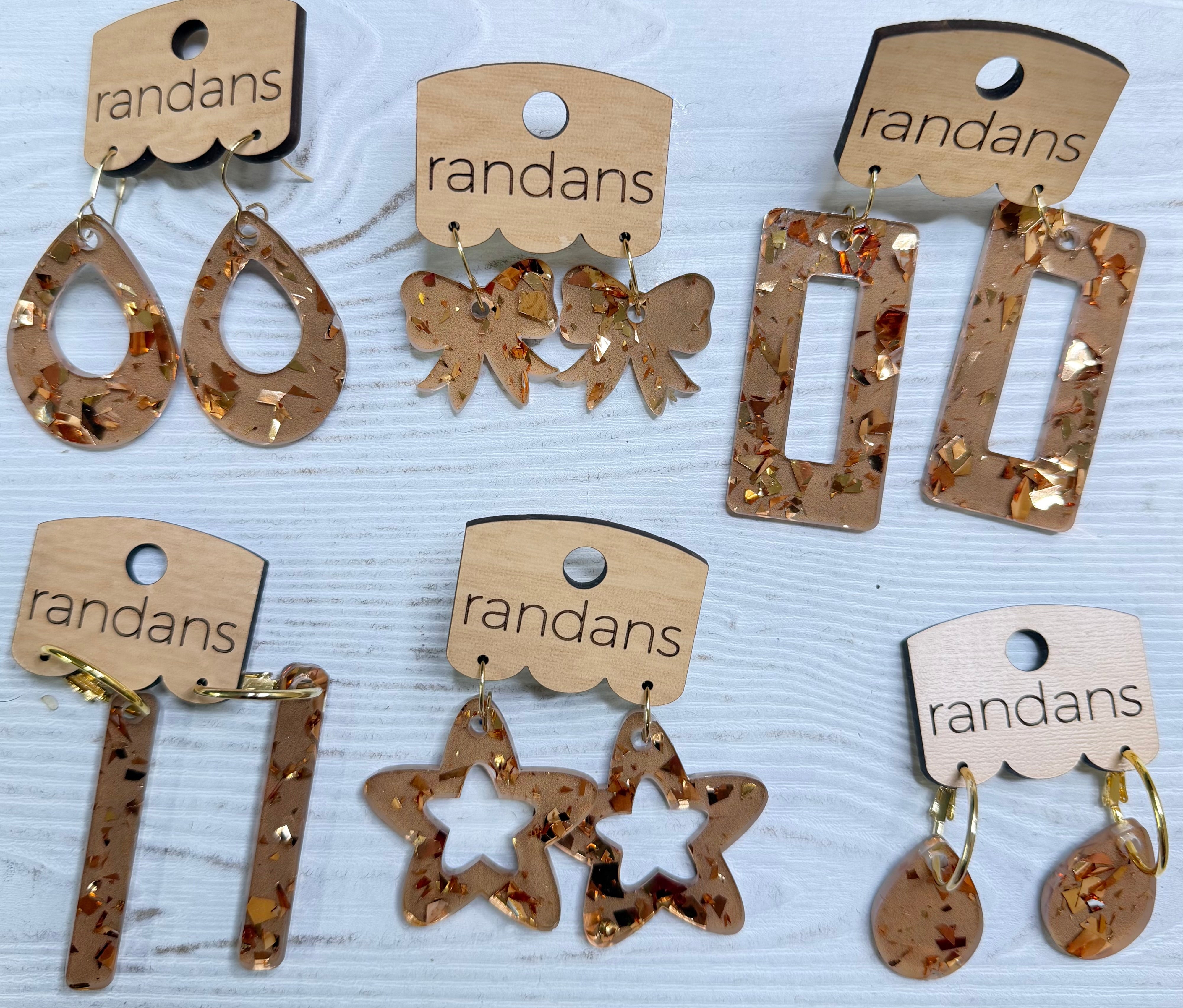 Randans acrylic dangle earrings- brown and gold-Earrings-Dear Me Southern Boutique, located in DeRidder, Louisiana