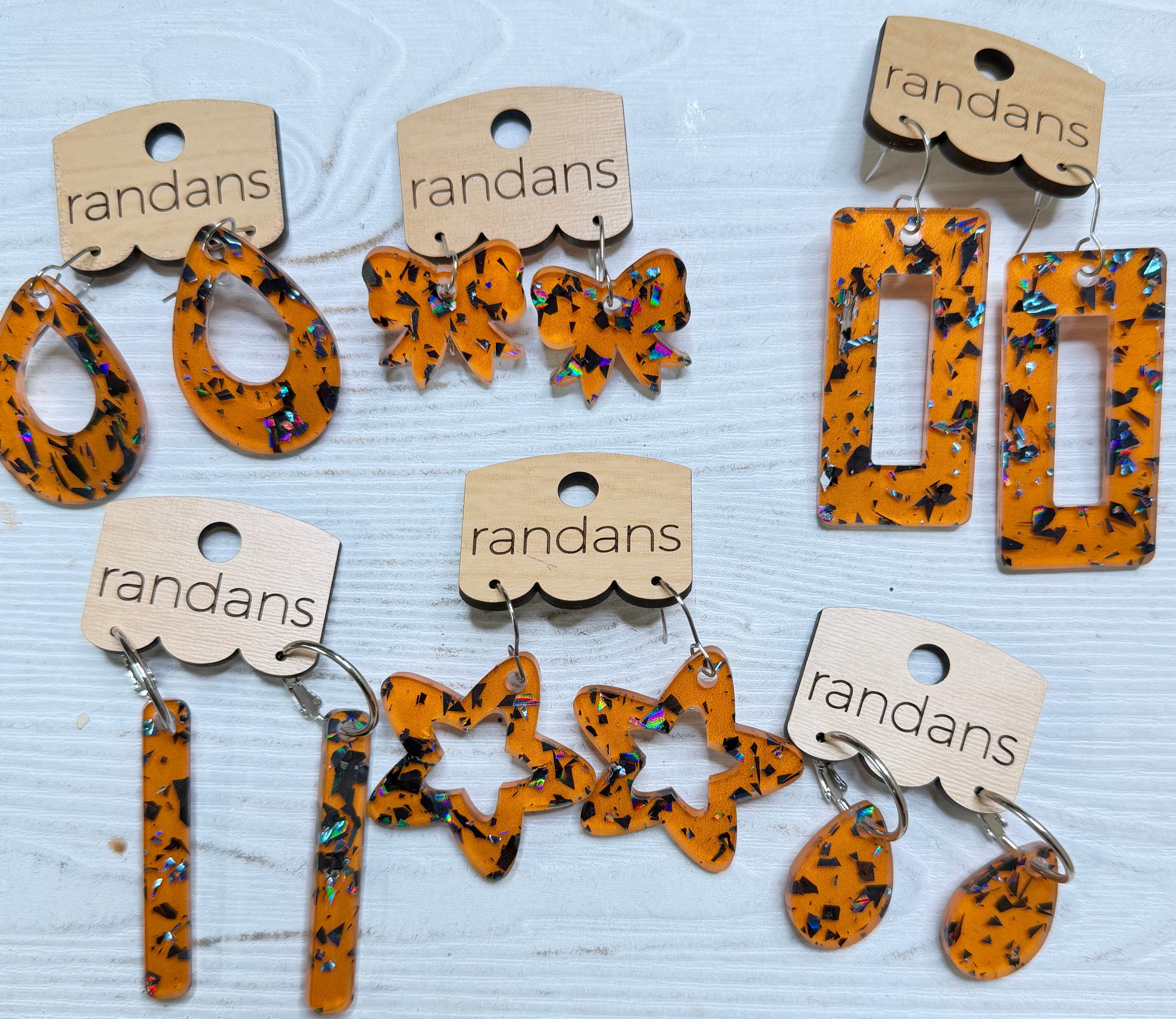 Randans acrylic dangle earrings- orange and black-Earrings-Dear Me Southern Boutique, located in DeRidder, Louisiana