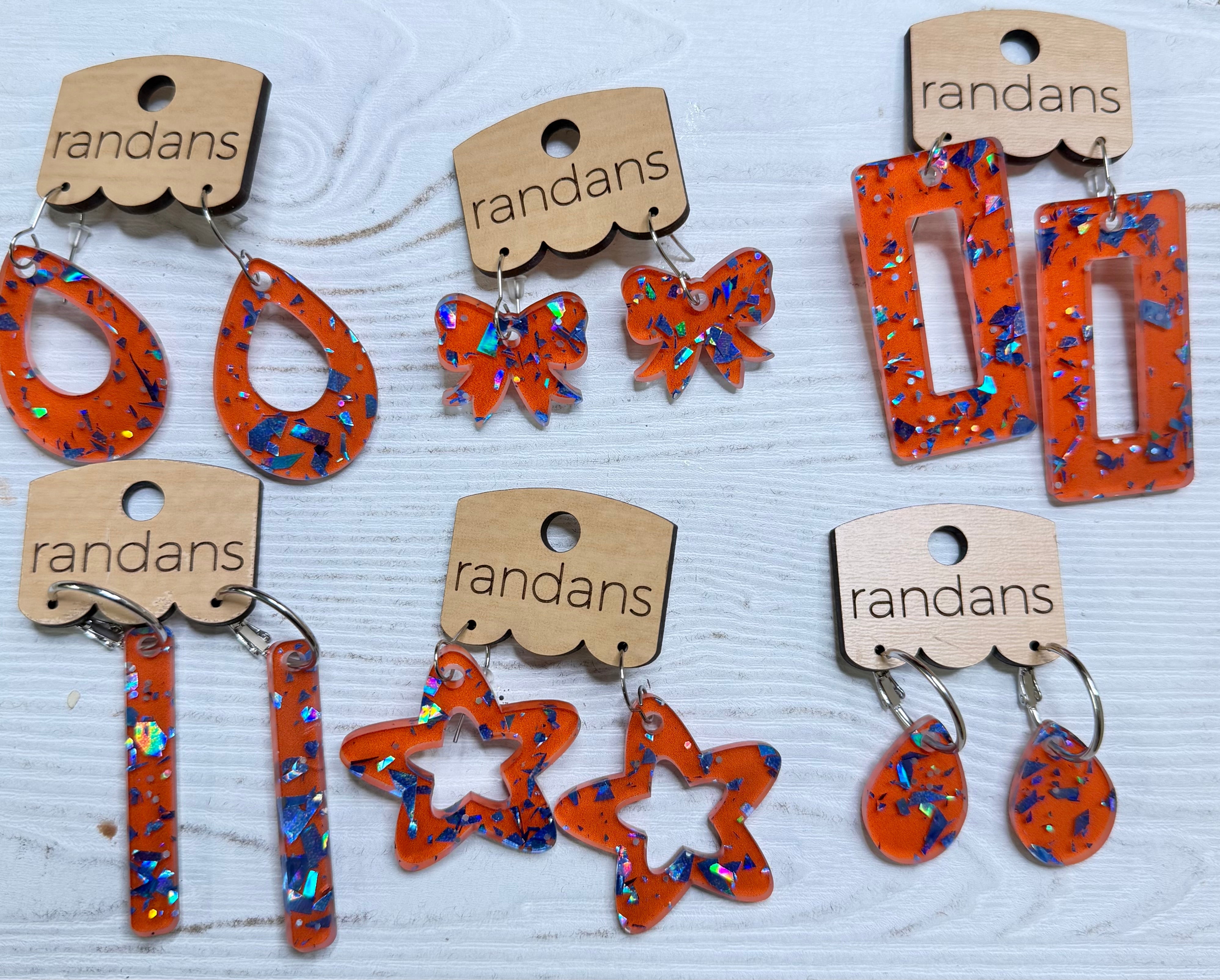 Randans acrylic dangle earrings- orange and blue-Earrings-Dear Me Southern Boutique, located in DeRidder, Louisiana