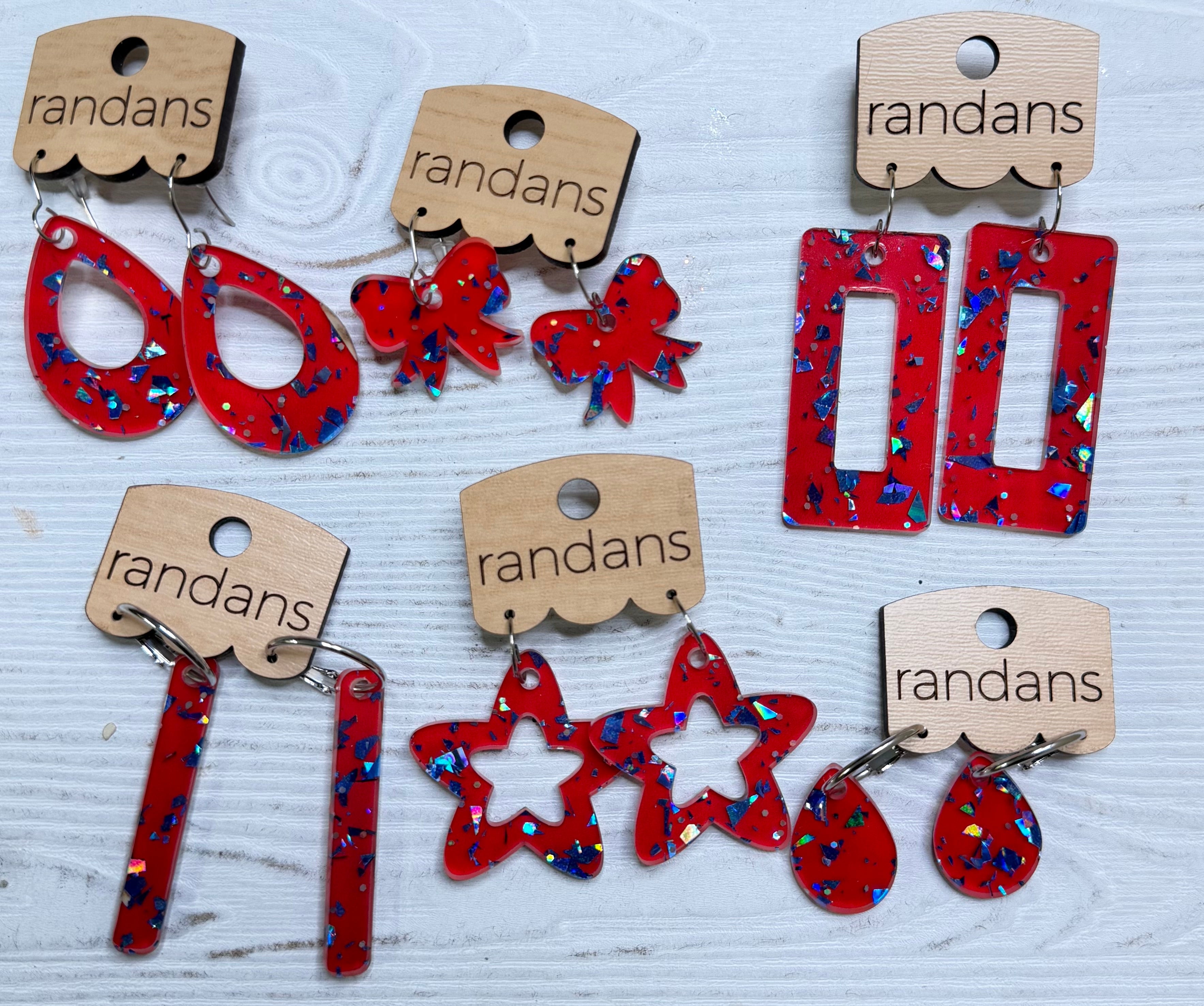 Randans acrylic dangle earrings- red and blue-Earrings-Dear Me Southern Boutique, located in DeRidder, Louisiana