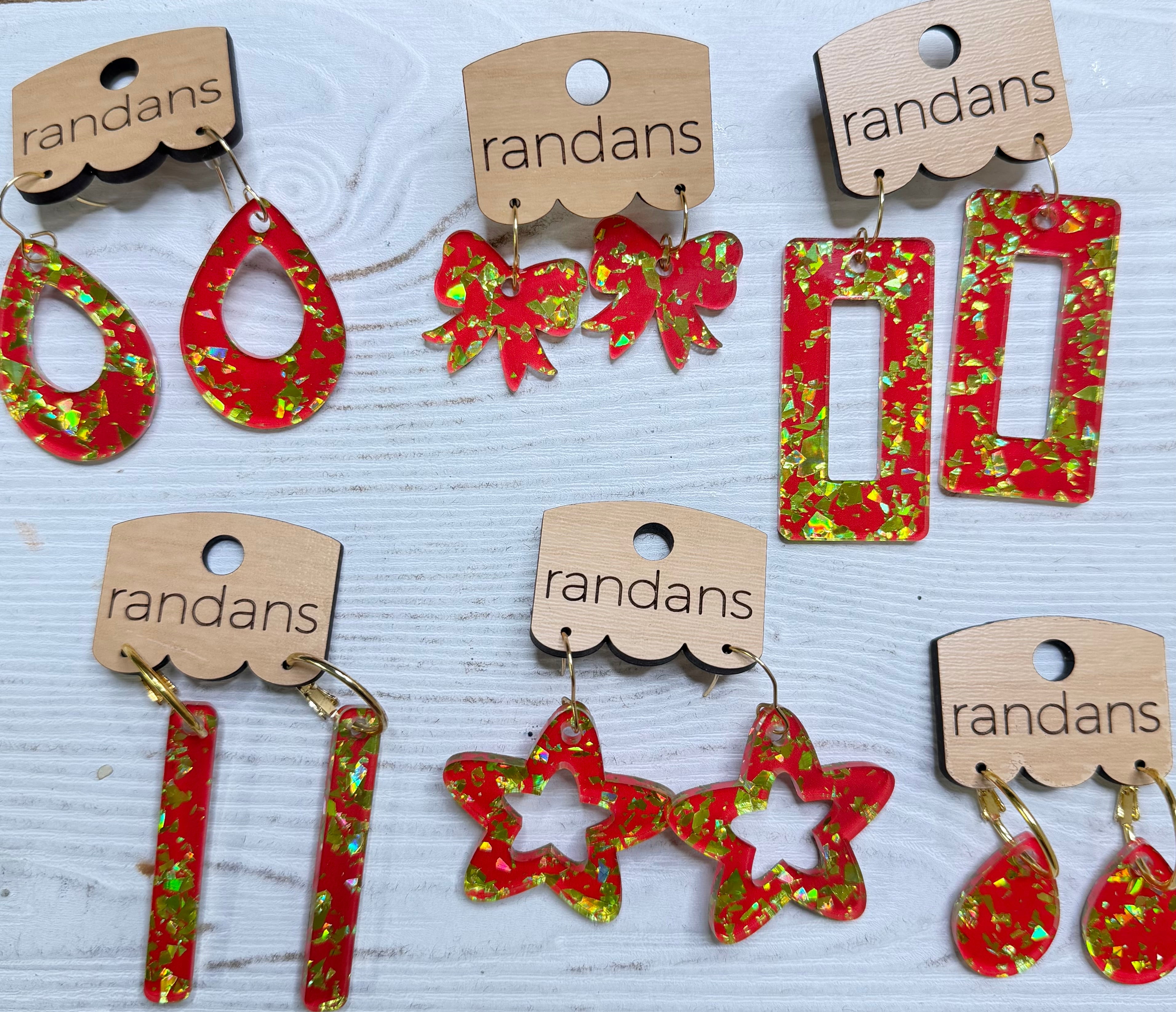 Randans acrylic dangle earrings- red and green-Earrings-Dear Me Southern Boutique, located in DeRidder, Louisiana
