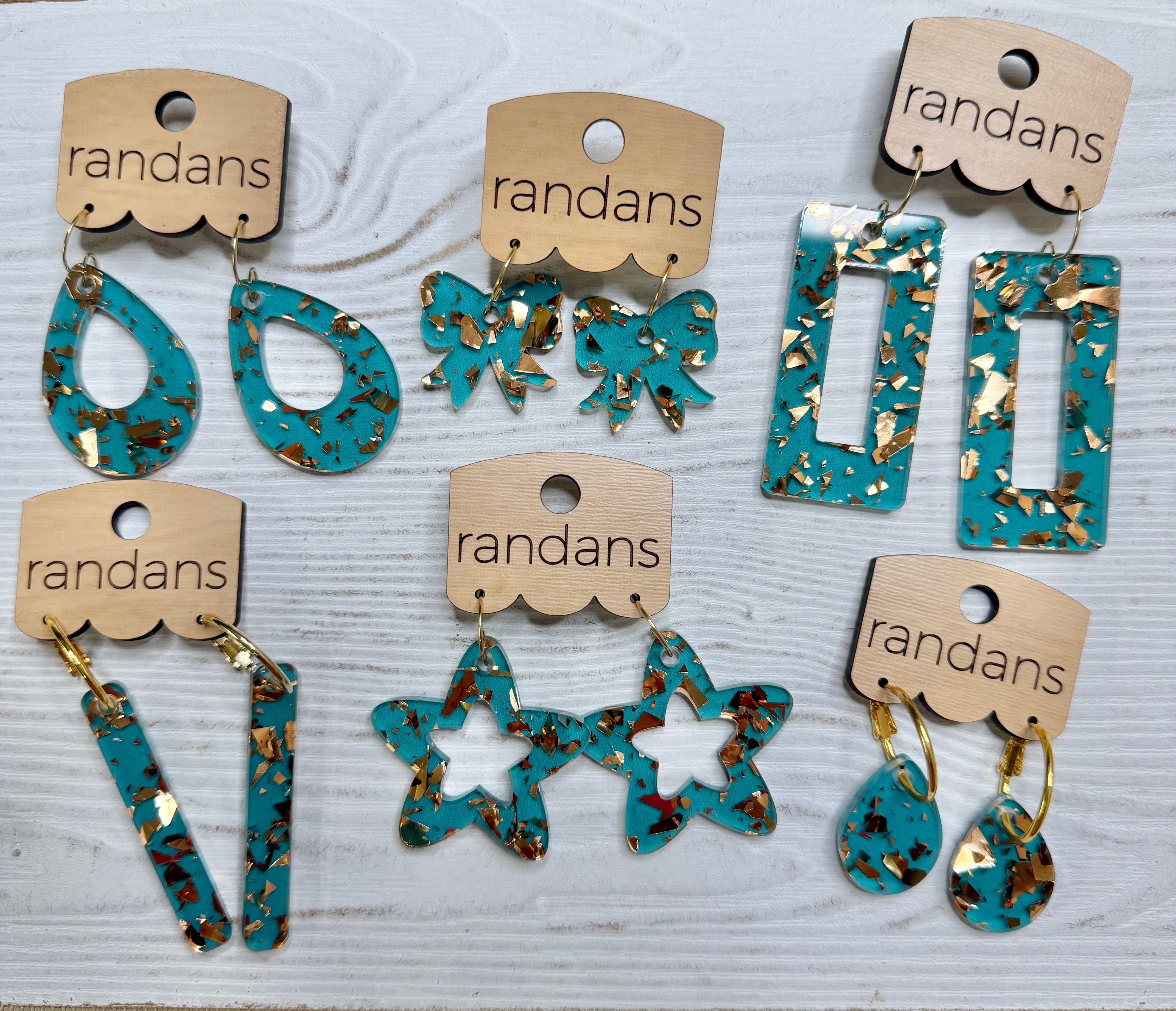 Randans acrylic dangle earrings- turquoise and gold-Earrings-Dear Me Southern Boutique, located in DeRidder, Louisiana
