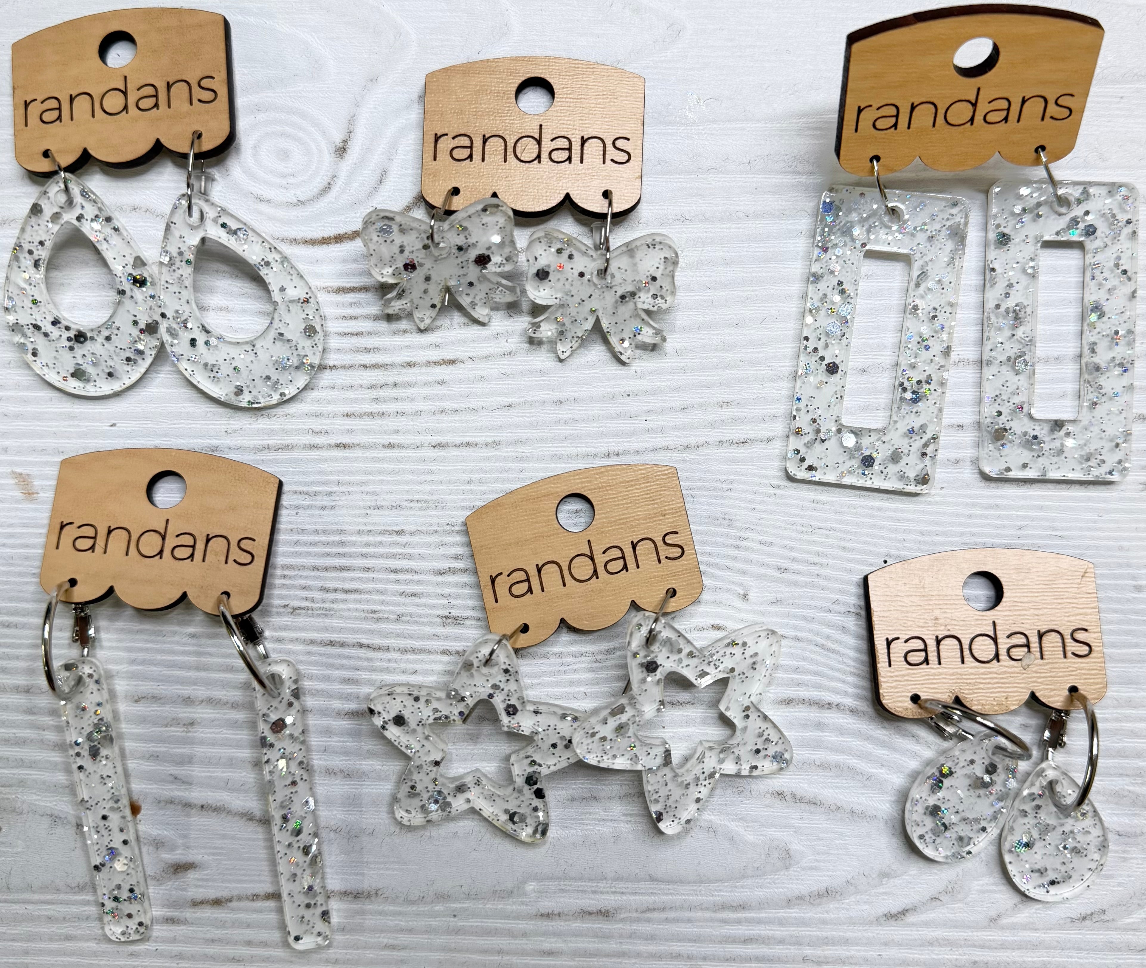 Randans acrylic dangle earrings- white and silver-Earrings-Dear Me Southern Boutique, located in DeRidder, Louisiana
