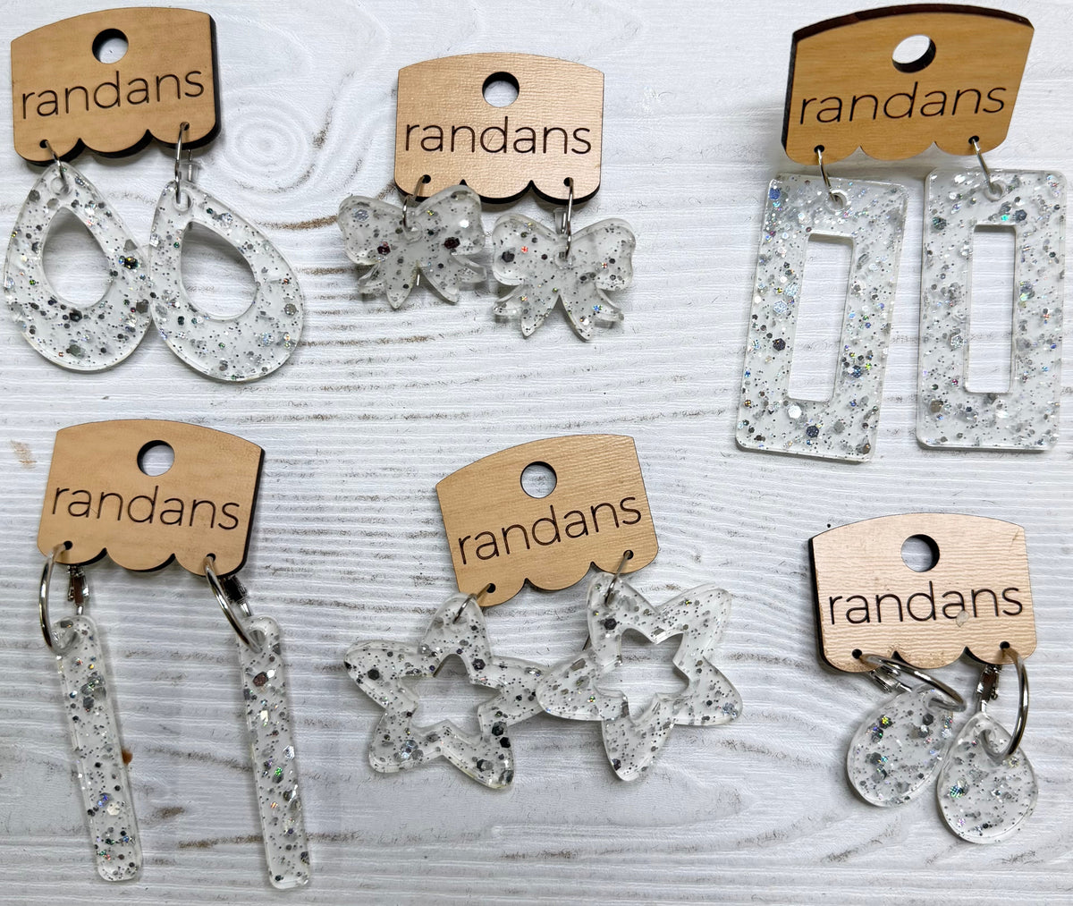 Randans acrylic dangle earrings- white and silver-Presales-Dear Me Southern Boutique, located in DeRidder, Louisiana