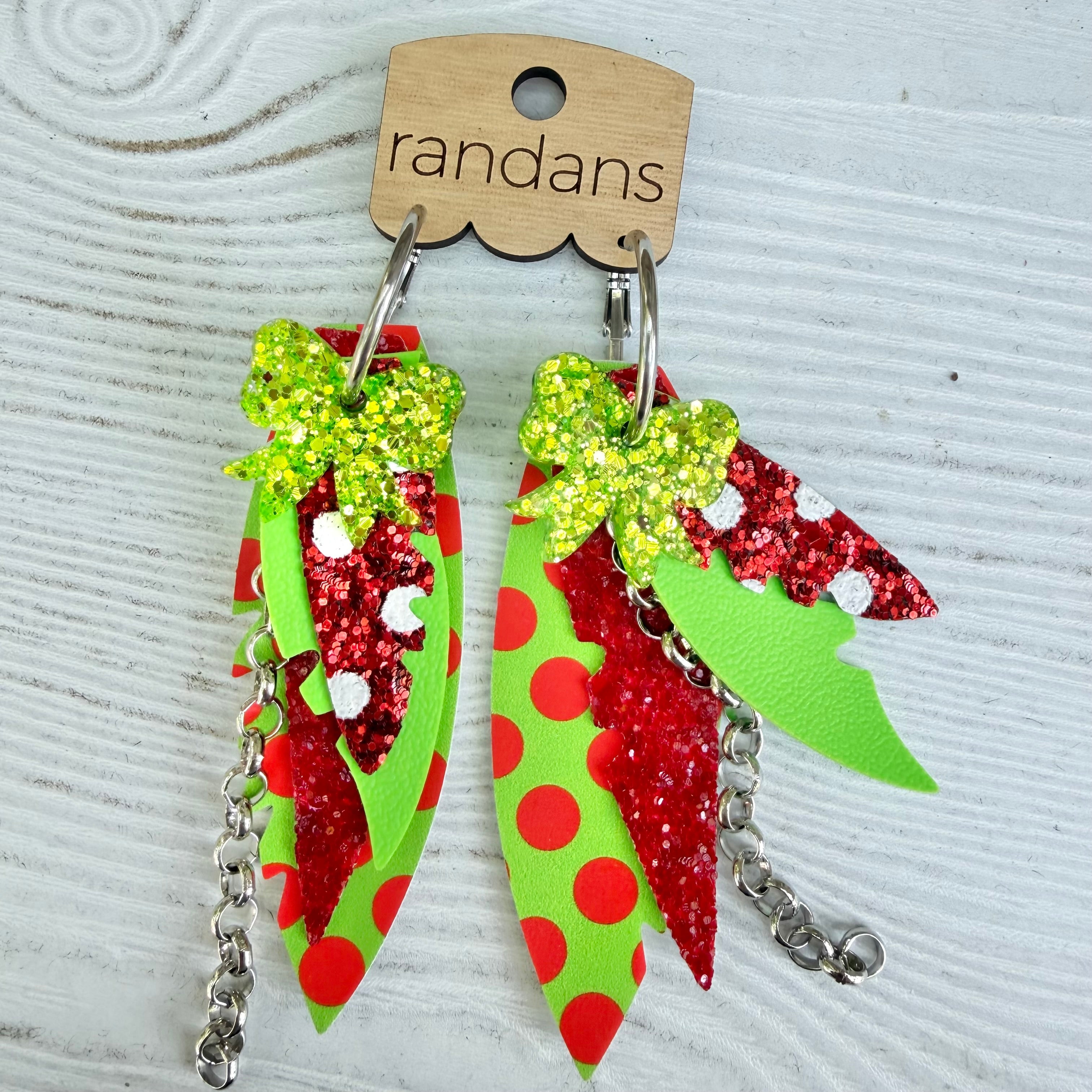 Randans fringe hoop earrings- Christmas- Sammy-Dear Me Southern Boutique, located in DeRidder, Louisiana