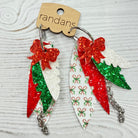 Randans fringe hoop earrings- Christmas- candy cane bows-Dear Me Southern Boutique, located in DeRidder, Louisiana