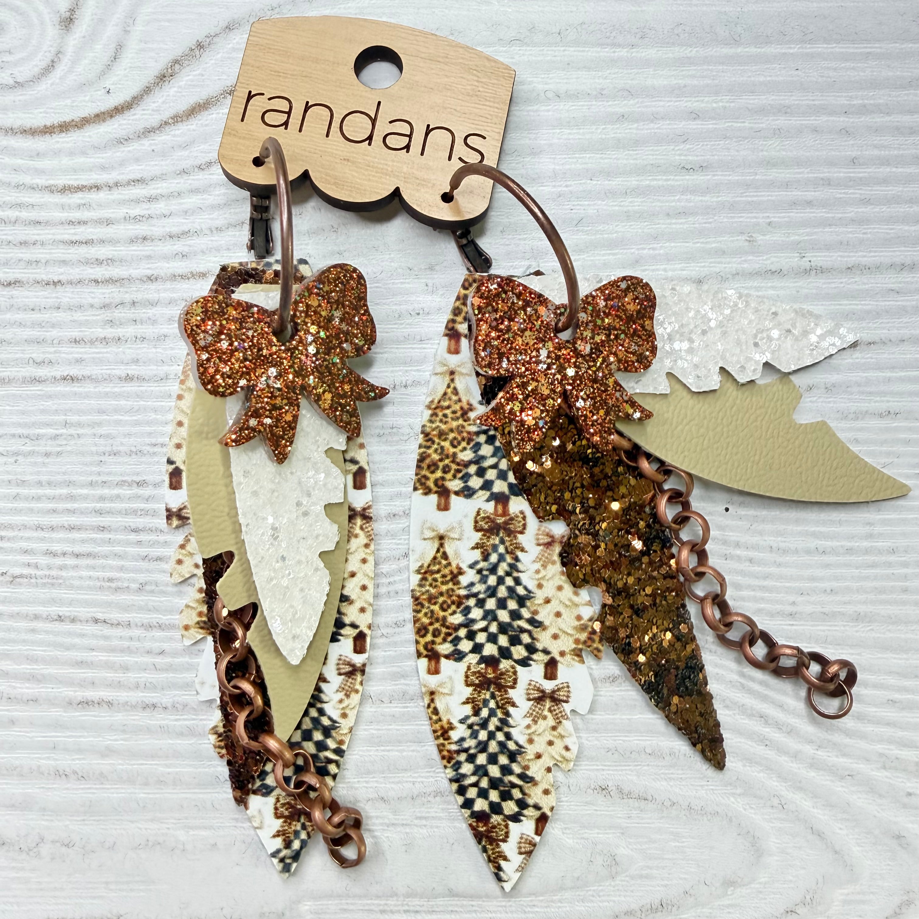Randans fringe hoop earrings- Christmas- checkered tree trio-Dear Me Southern Boutique, located in DeRidder, Louisiana
