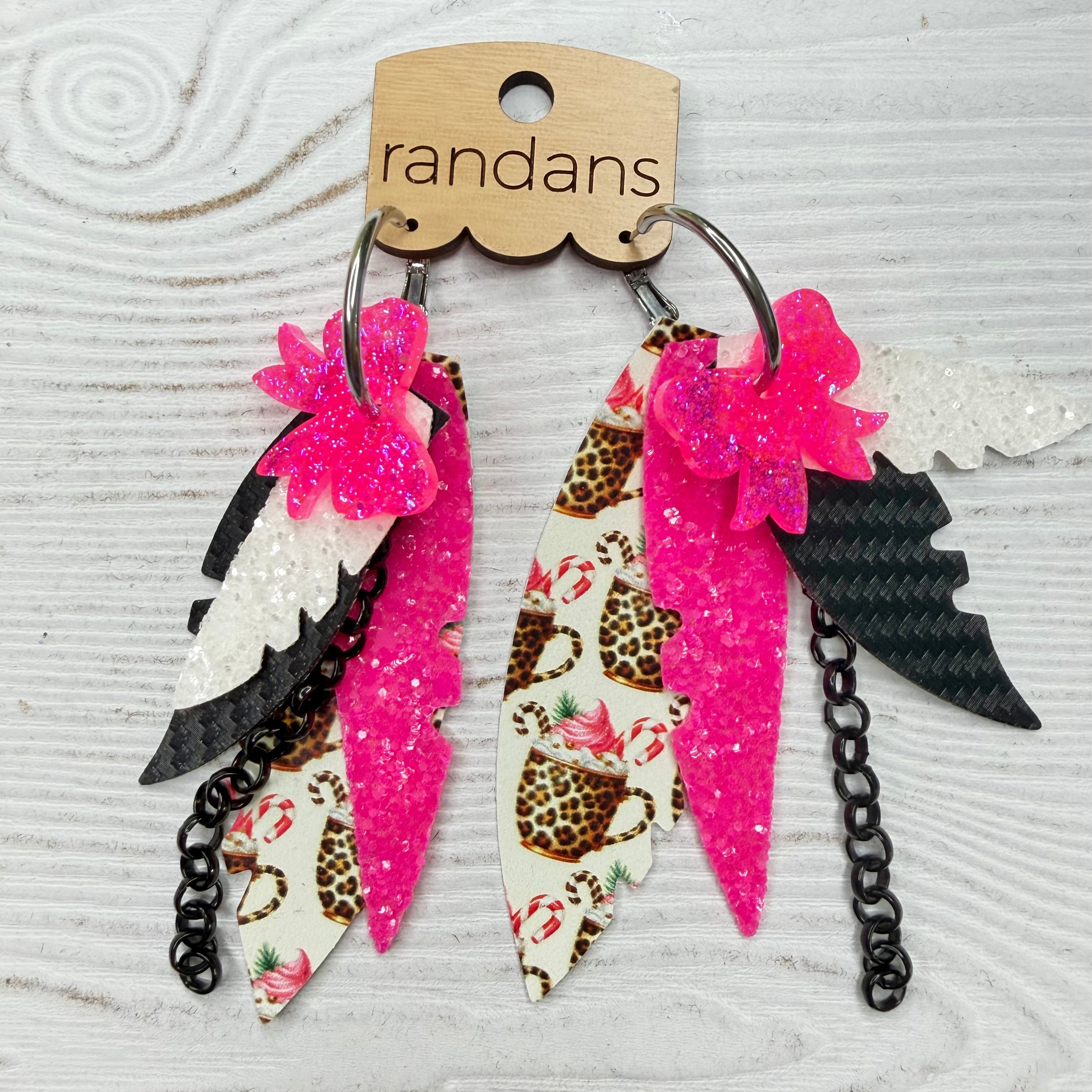 Randans fringe hoop earrings- Christmas- pink hot cocoa-Dear Me Southern Boutique, located in DeRidder, Louisiana