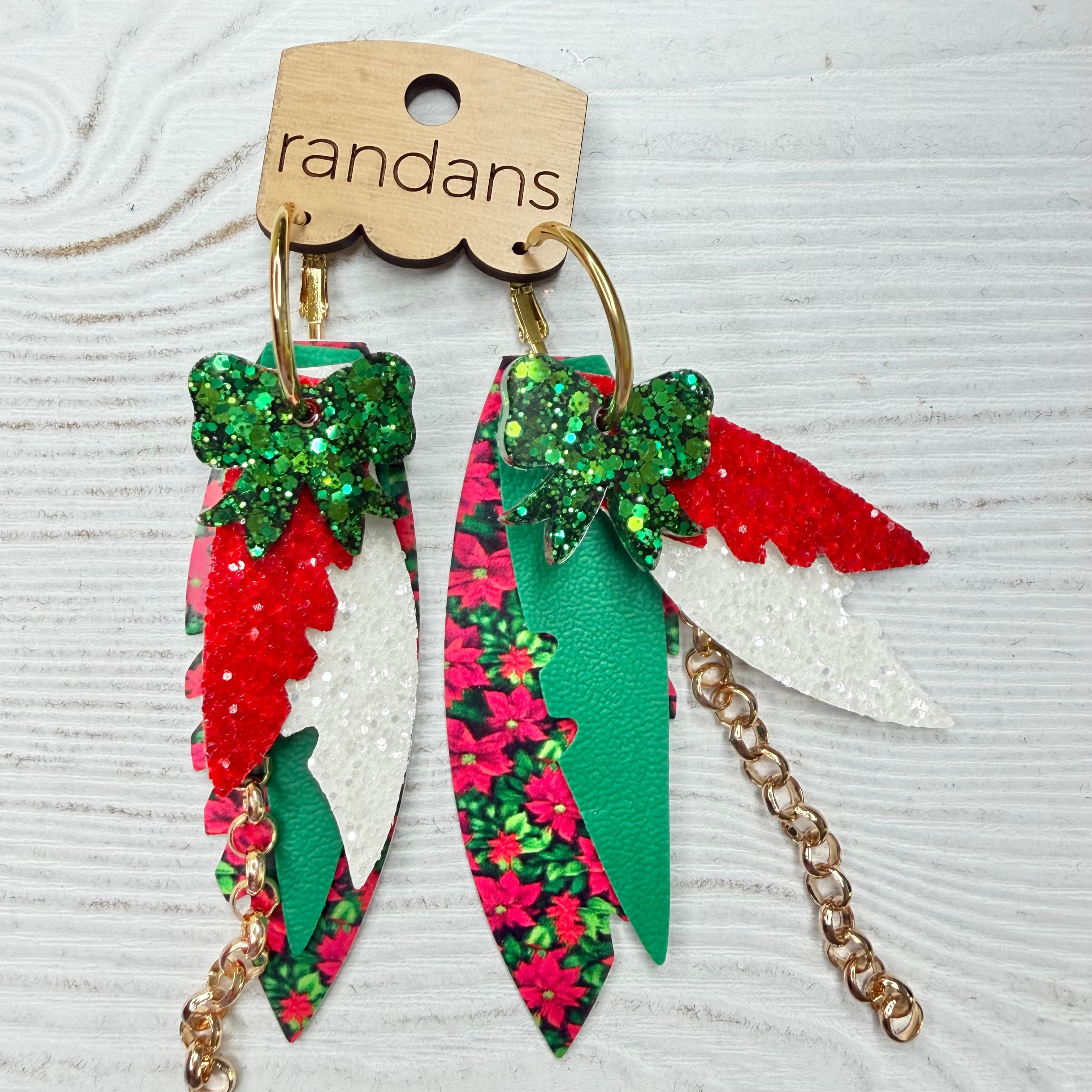 Randans fringe hoop earrings- Christmas- poinsettia-Dear Me Southern Boutique, located in DeRidder, Louisiana