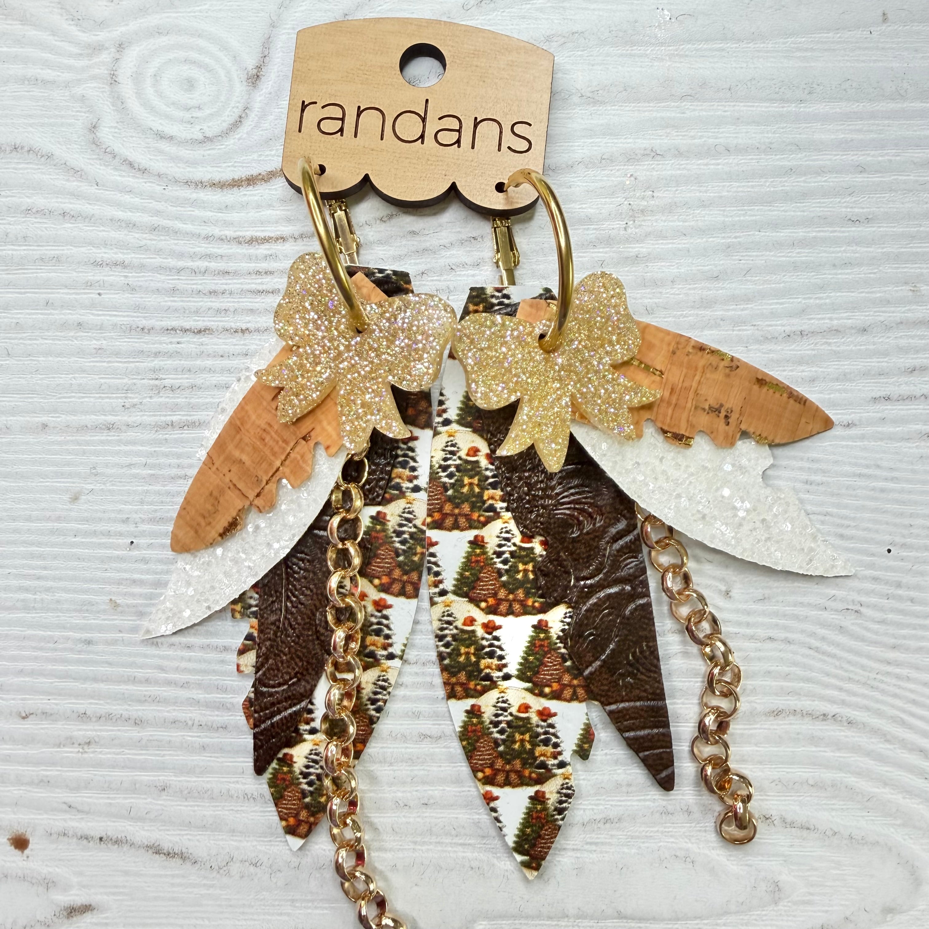 Randans fringe hoop earrings- Christmas- western trees-Dear Me Southern Boutique, located in DeRidder, Louisiana