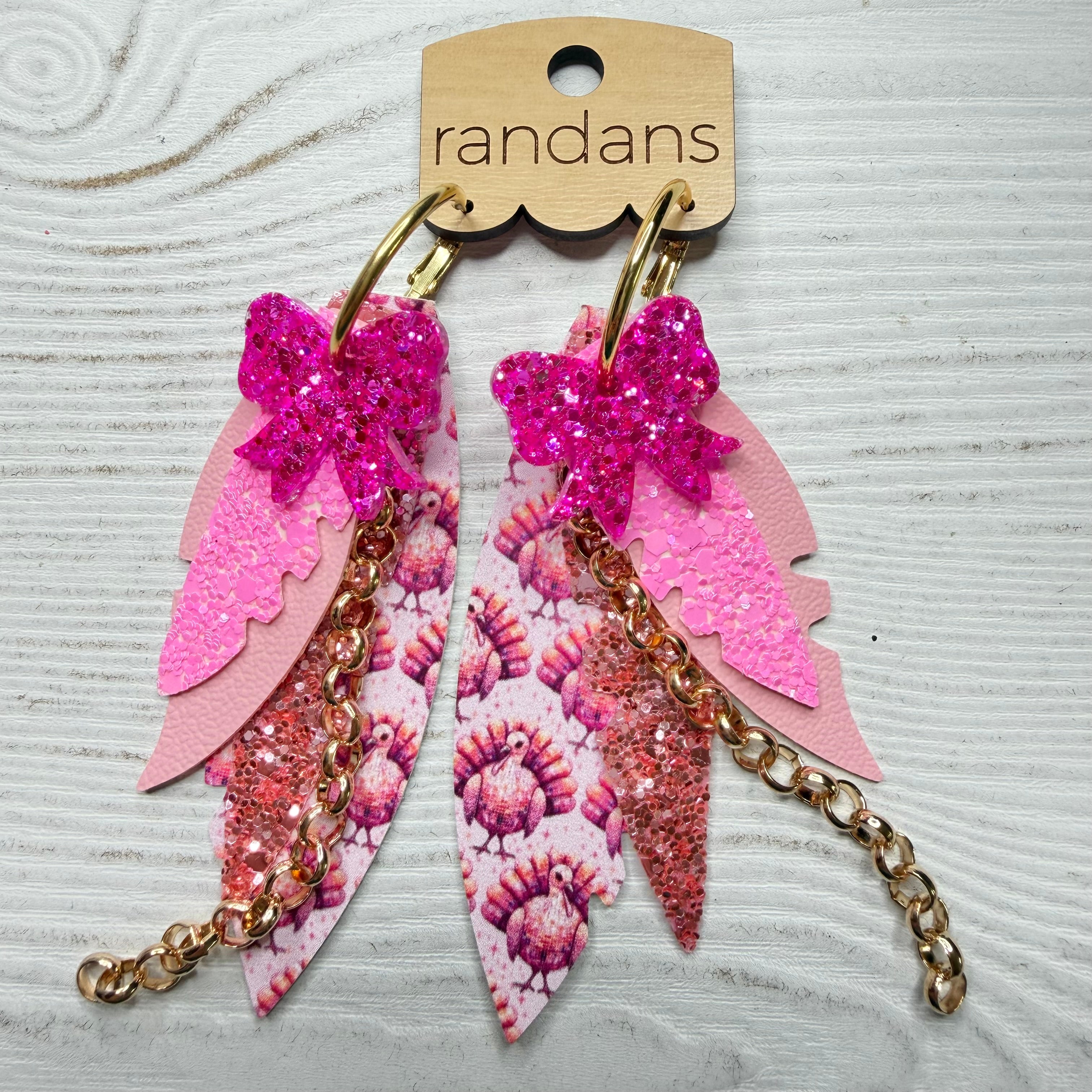 Randans fringe hoop earrings- Thanksgiving- turkey pink-Dear Me Southern Boutique, located in DeRidder, Louisiana