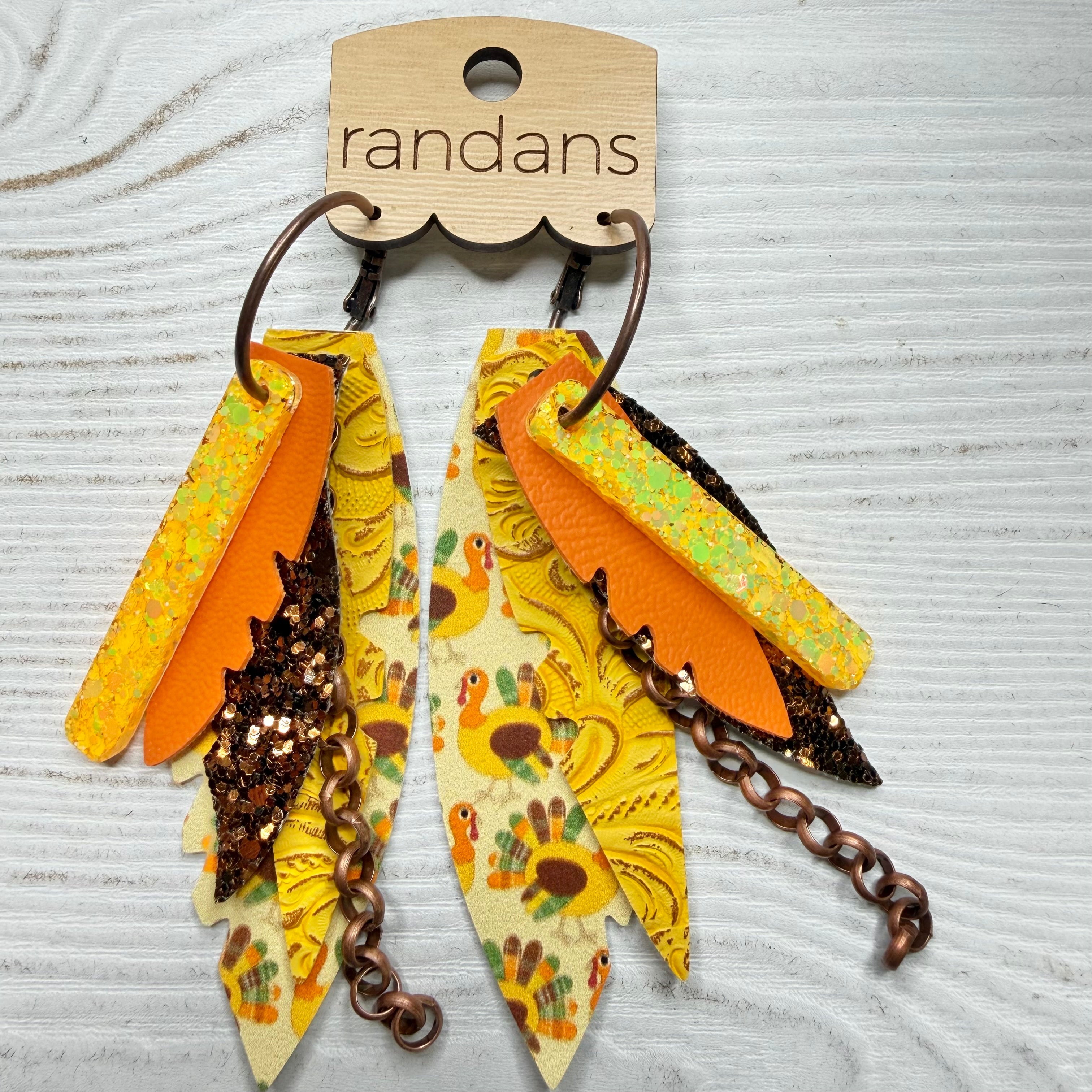 Randans fringe hoop earrings- Thanksgiving- turkey yellow-Dear Me Southern Boutique, located in DeRidder, Louisiana