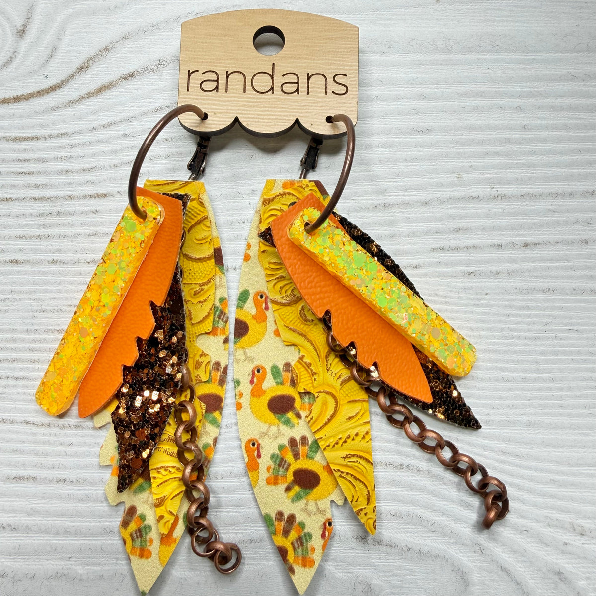 Randans fringe hoop earrings- Thanksgiving- turkey yellow-Presales-Dear Me Southern Boutique, located in DeRidder, Louisiana