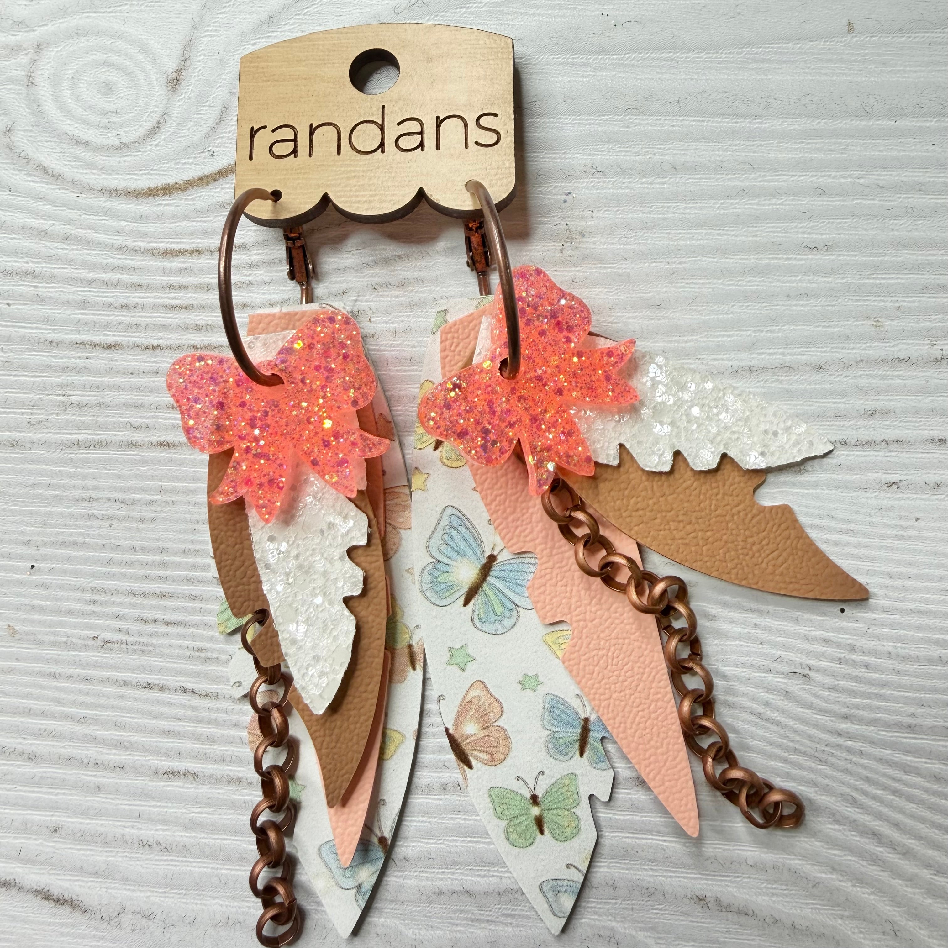 Randans fringe hoop earrings- butterflies- coral-Dear Me Southern Boutique, located in DeRidder, Louisiana
