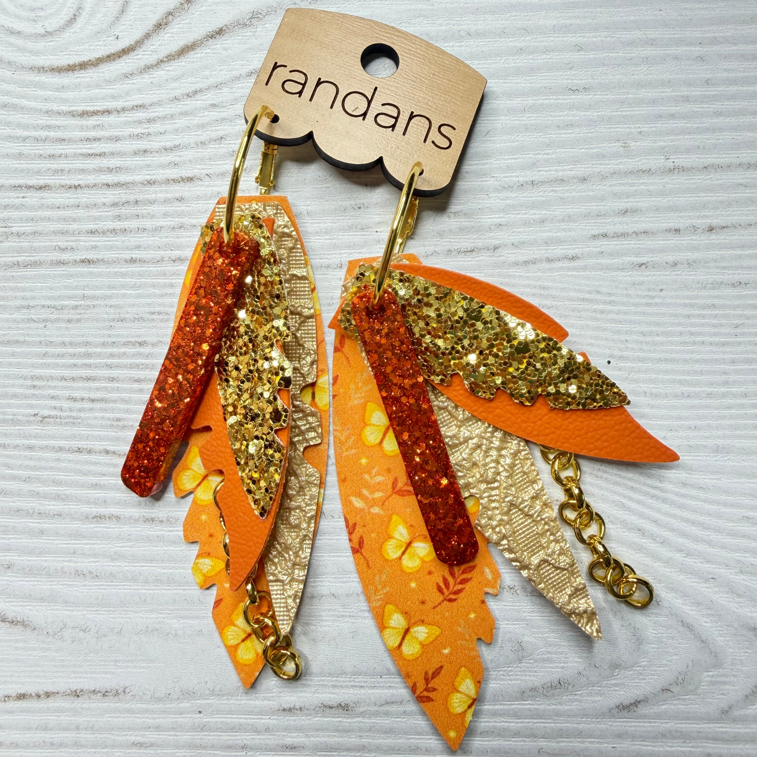 Randans fringe hoop earrings- butterflies- orange gold-Dear Me Southern Boutique, located in DeRidder, Louisiana