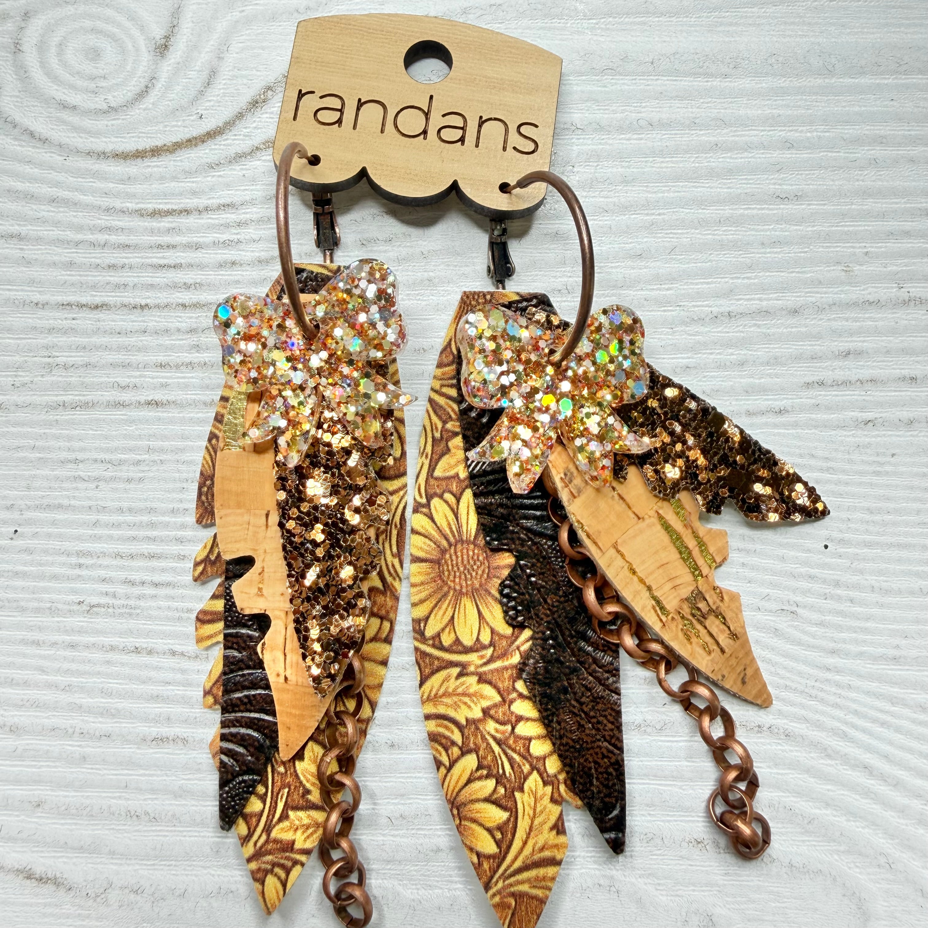 Randans fringe hoop earrings- floral- fall sunflower 2-Dear Me Southern Boutique, located in DeRidder, Louisiana
