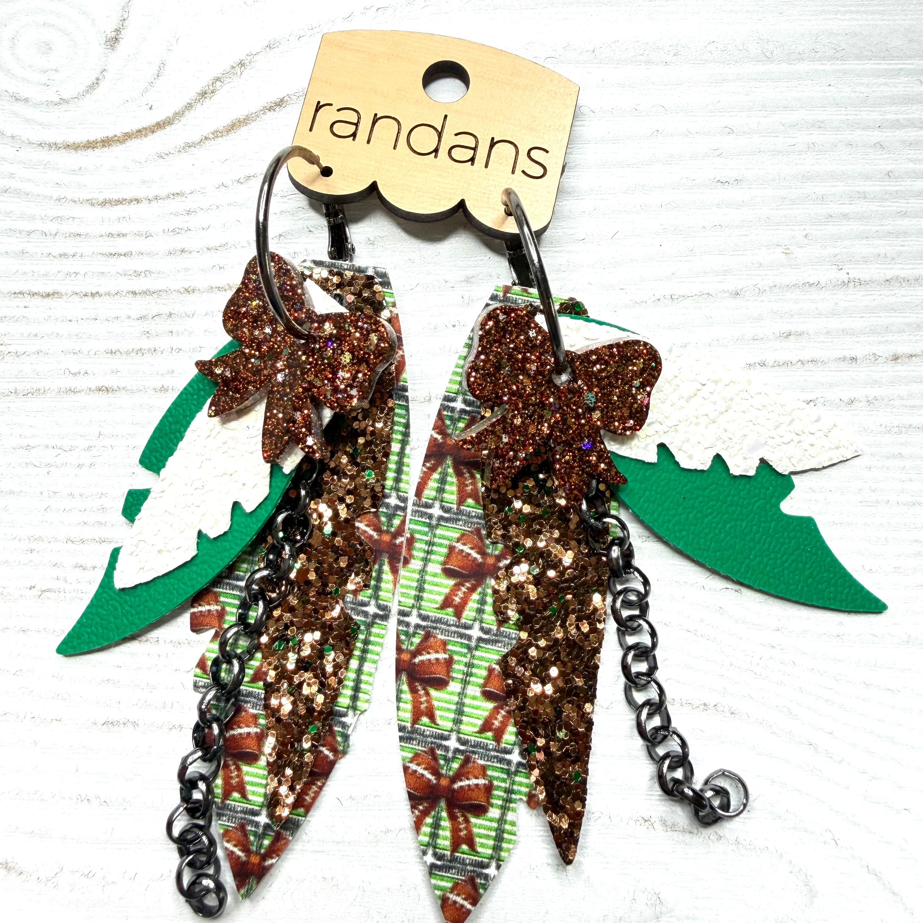 Randans fringe hoop earrings- gameday- football bows-Dear Me Southern Boutique, located in DeRidder, Louisiana