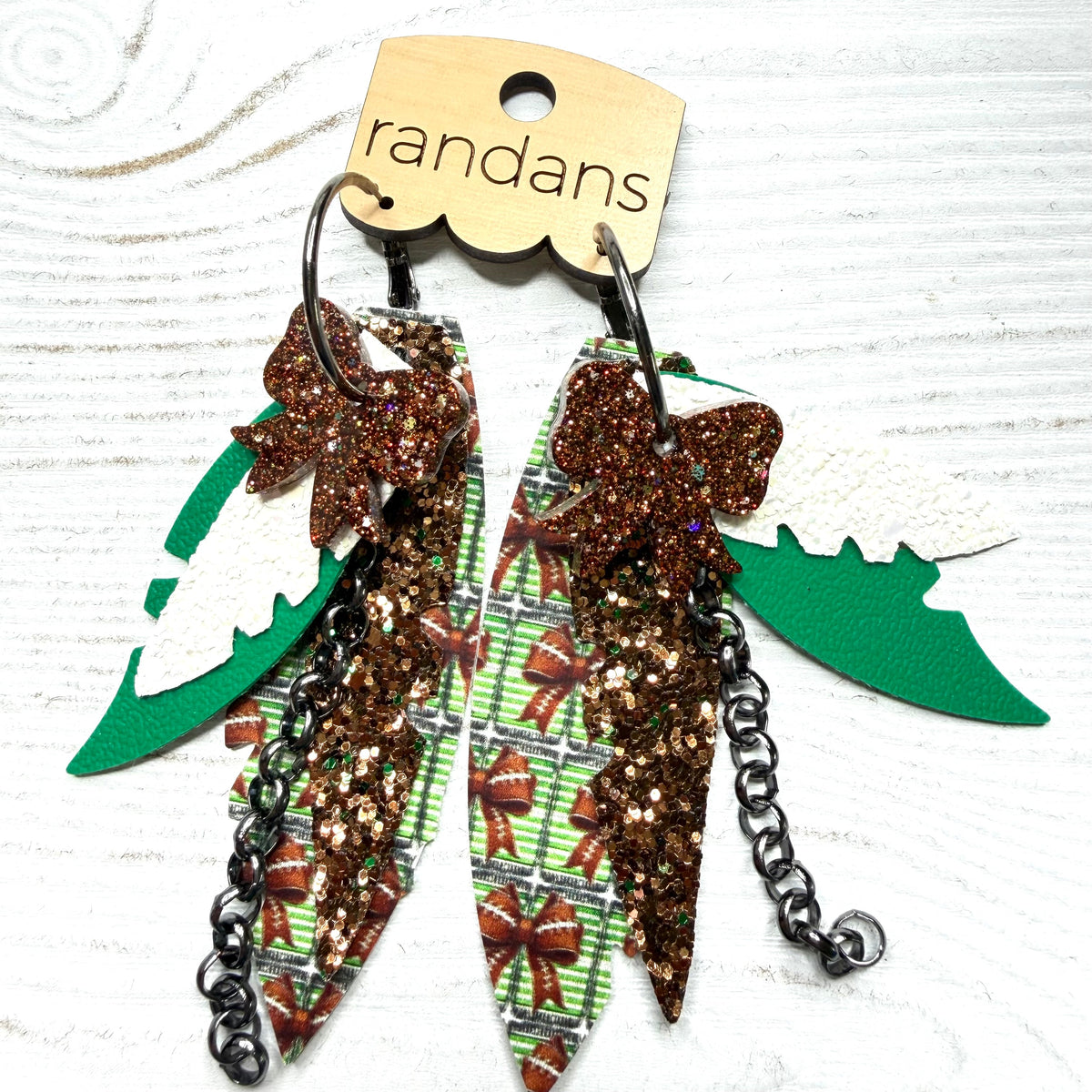 Randans fringe hoop earrings- gameday- football bows-Presales-Dear Me Southern Boutique, located in DeRidder, Louisiana
