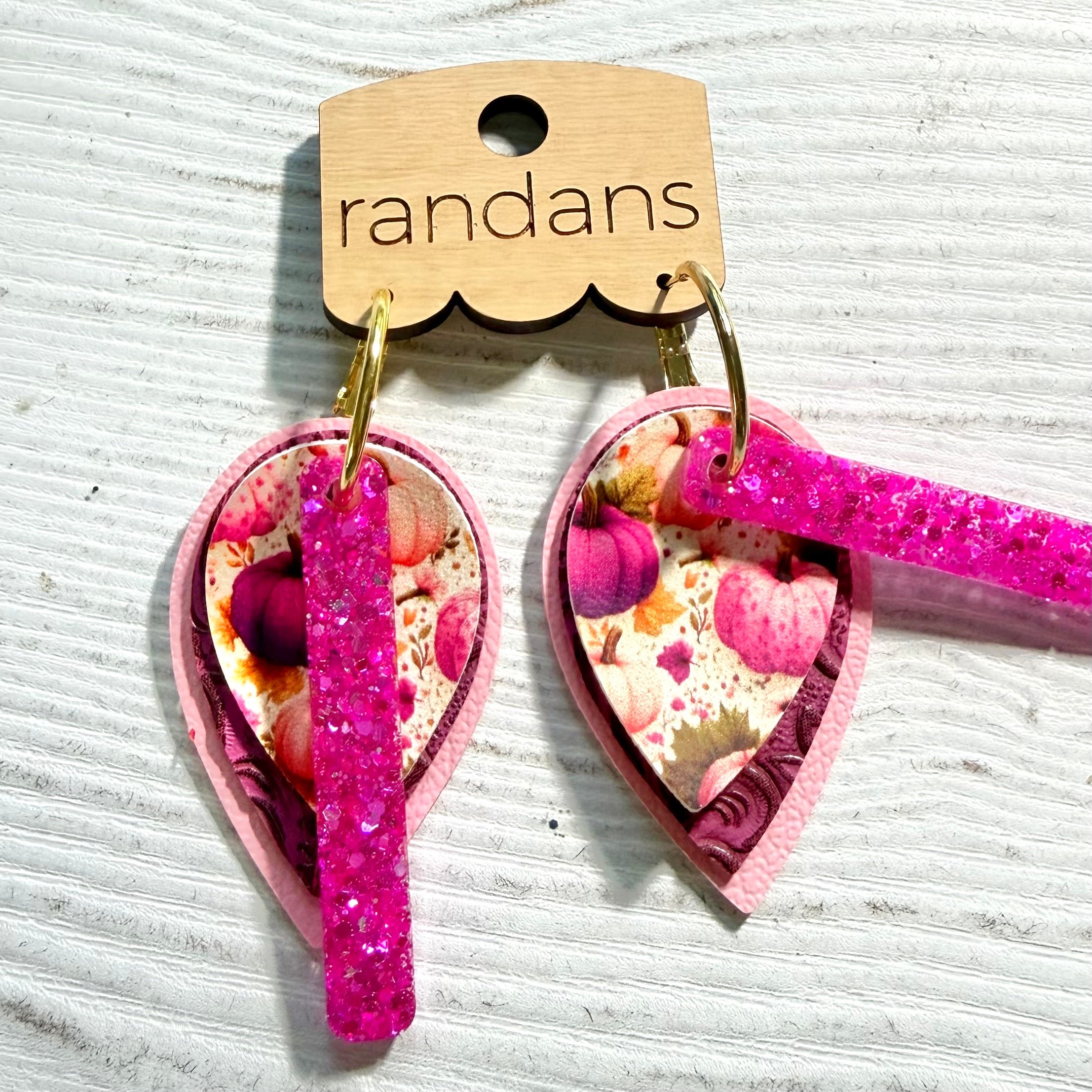 Randans petite fringe hoop earrings- fall- pink pumpkins-Dear Me Southern Boutique, located in DeRidder, Louisiana