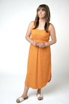 Reagan Ribbed Midi Dress - Pumpkin Floral-Dresses-Dear Me Southern Boutique, located in DeRidder, Louisiana