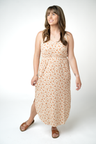 Reagan Ribbed Midi Dress - Sand and Rust Floral-Dresses-Dear Me Southern Boutique, located in DeRidder, Louisiana