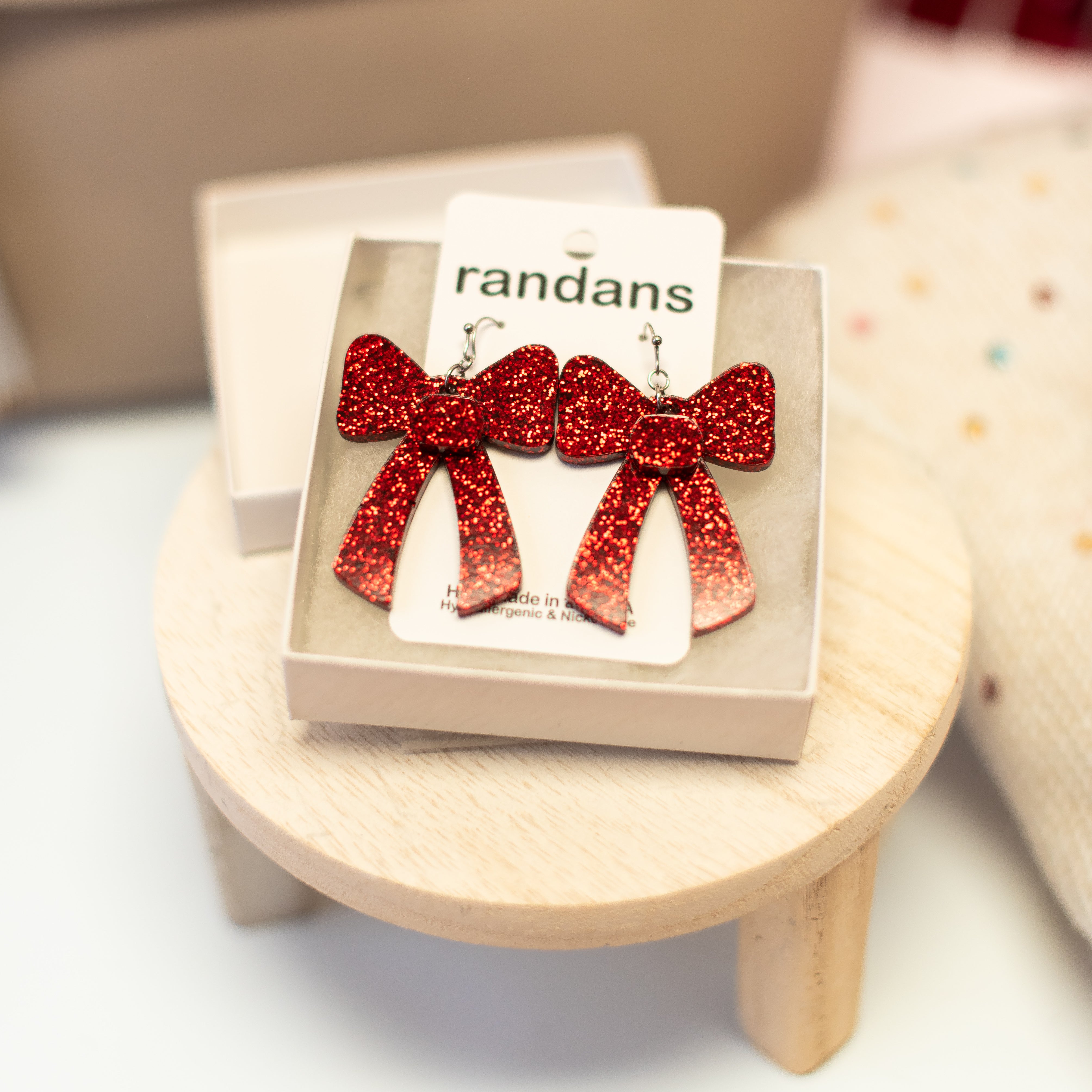 Red Coquette Bow Randans-Earrings-Dear Me Southern Boutique, located in DeRidder, Louisiana