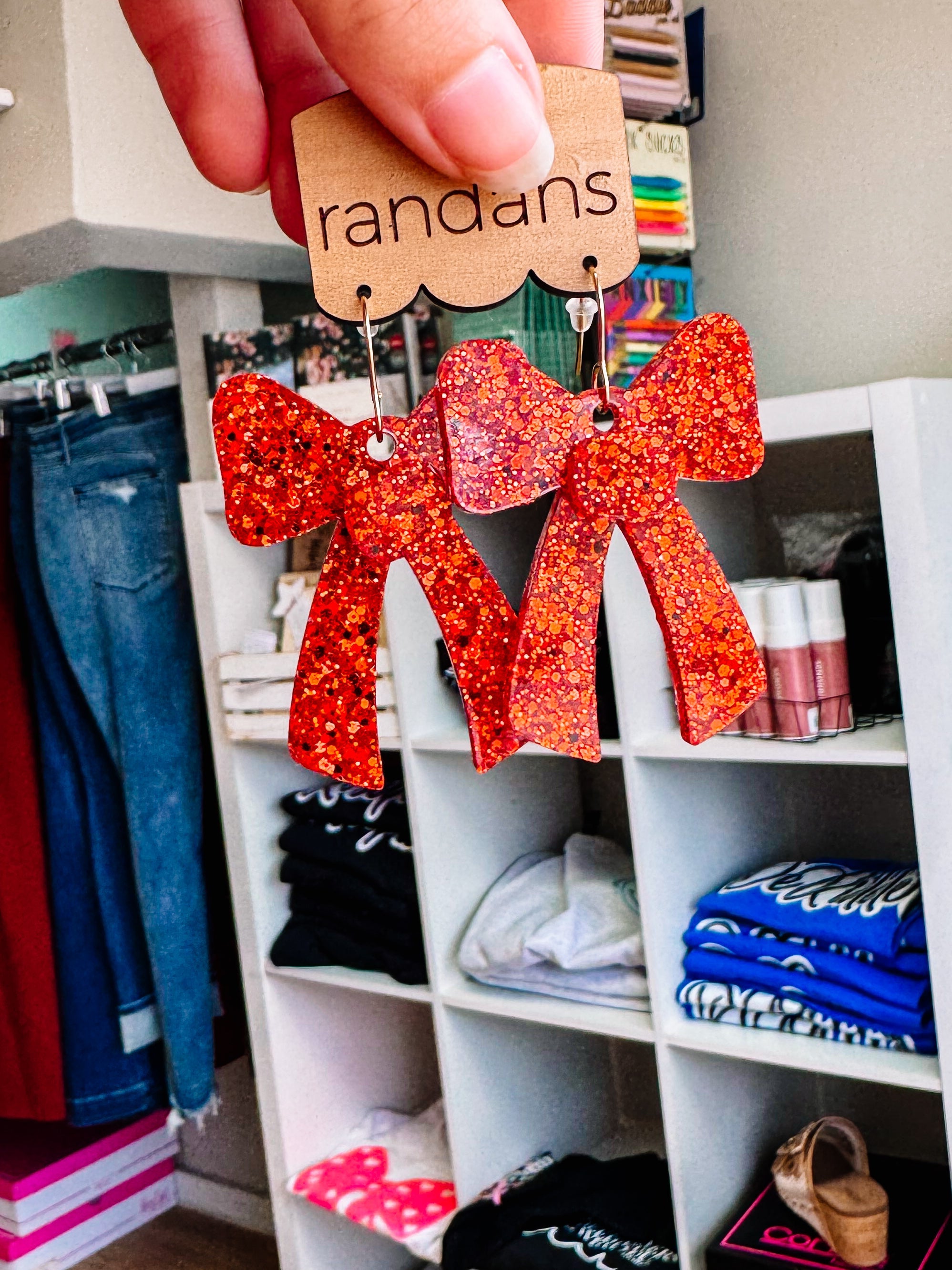 Red Coquette Bow Randans-Earrings-Dear Me Southern Boutique, located in DeRidder, Louisiana