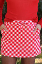 Red Diagonal Gingham Skort-Skort-Dear Me Southern Boutique, located in DeRidder, Louisiana