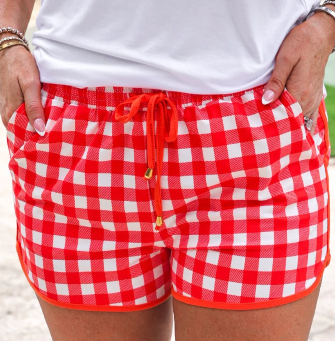 Red Gingham Everyday Shorts-Presales-Dear Me Southern Boutique, located in DeRidder, Louisiana
