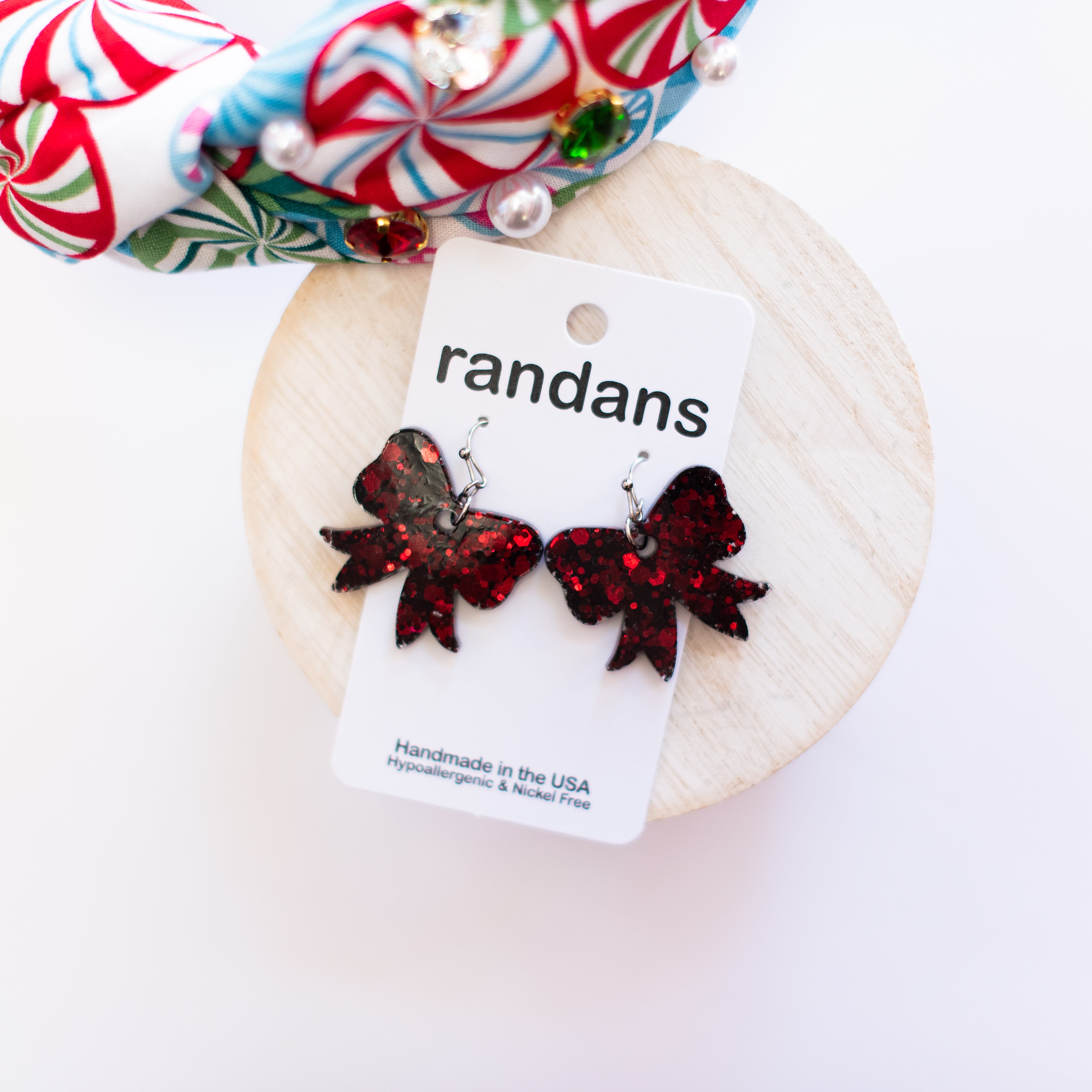 Red Mini Coquette Bow Randans Dangles-Earrings-Dear Me Southern Boutique, located in DeRidder, Louisiana