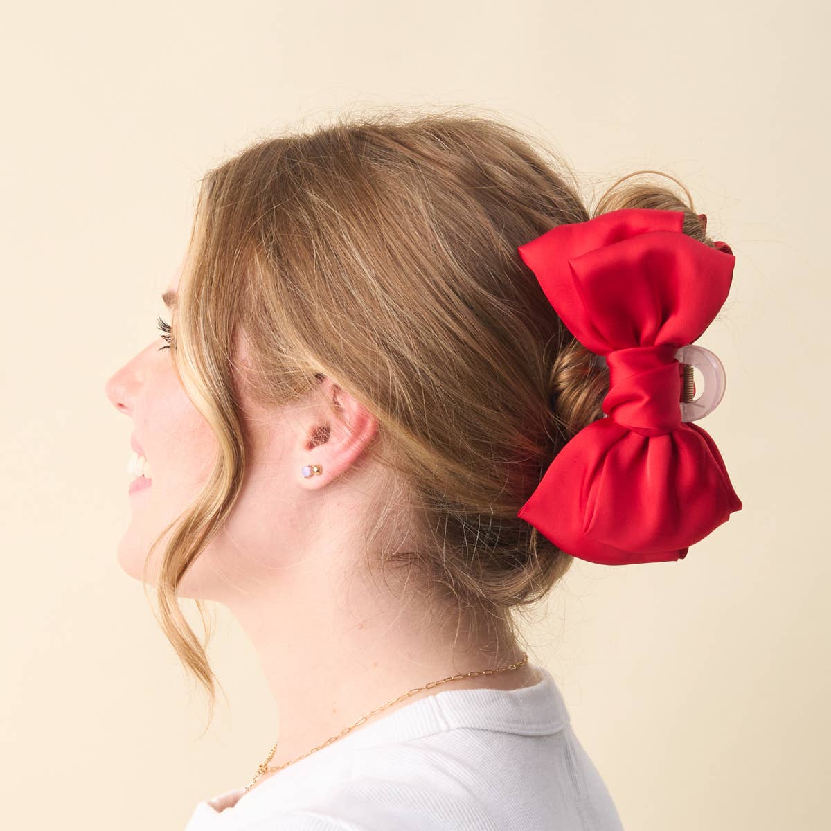 Red - Satin Bougie Bow Claw Clip-Hair Clips-Dear Me Southern Boutique, located in DeRidder, Louisiana