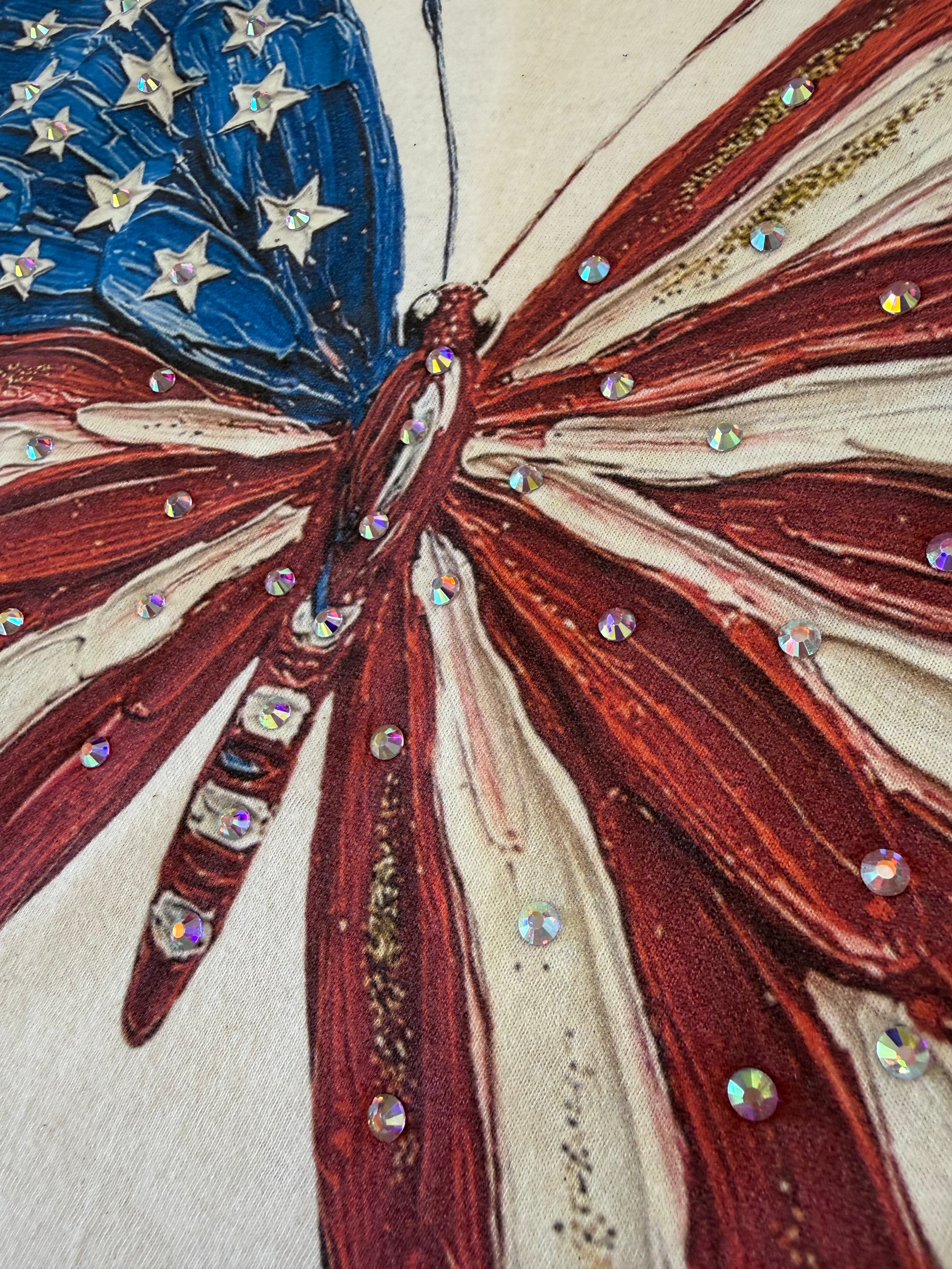 Red, White & Flutter Bougie Rhinestone Tee-Dear Me Southern Boutique, located in DeRidder, Louisiana