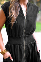 Refined Denim Zipper Dress- Black Wash-Dresses-Dear Me Southern Boutique, located in DeRidder, Louisiana