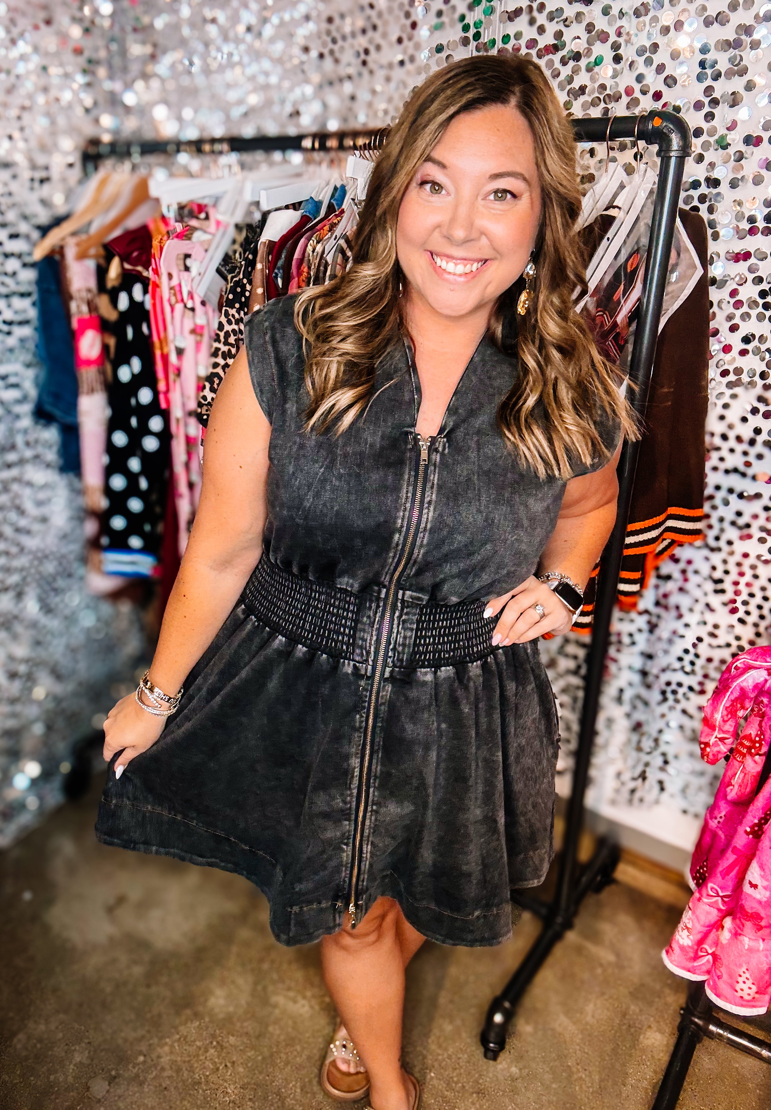 Refined Denim Zipper Dress - Black Wash-Dresses-Dear Me Southern Boutique, located in DeRidder, Louisiana