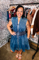 Refined Denim Zipper Dress-Dresses-Dear Me Southern Boutique, located in DeRidder, Louisiana