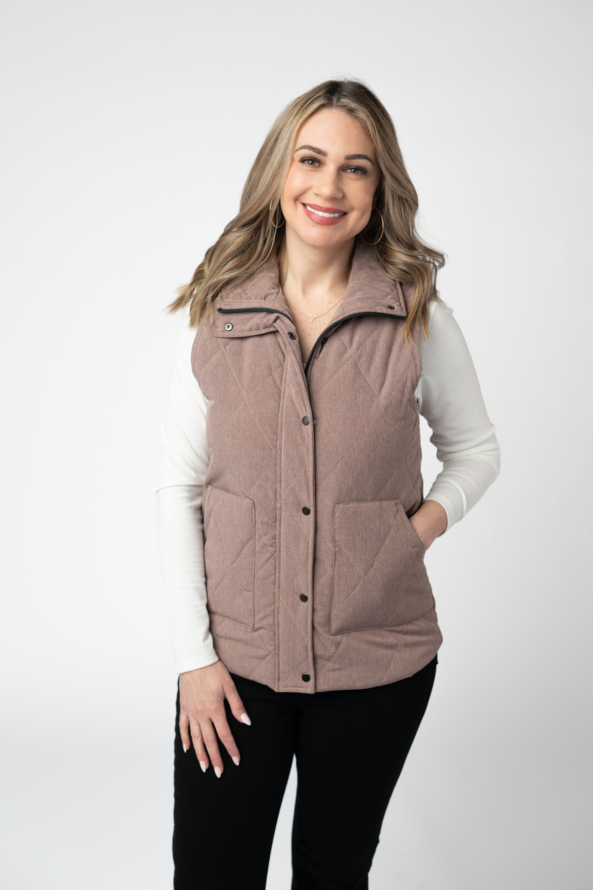 Remy Zip Up Vest - Chestnut-Vest-Dear Me Southern Boutique, located in DeRidder, Louisiana