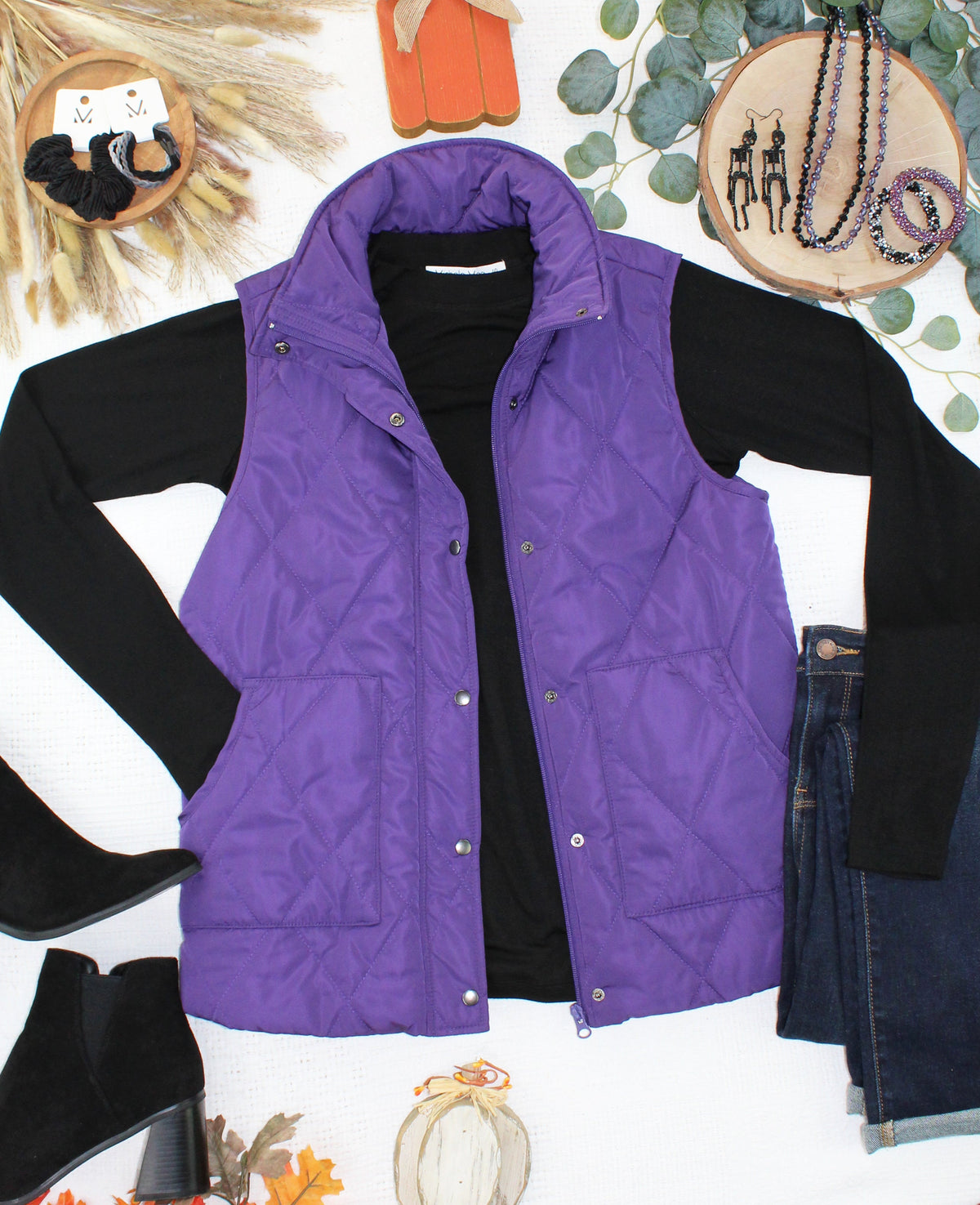 Remy Zip Up Vest - Purple-Presales-Dear Me Southern Boutique, located in DeRidder, Louisiana