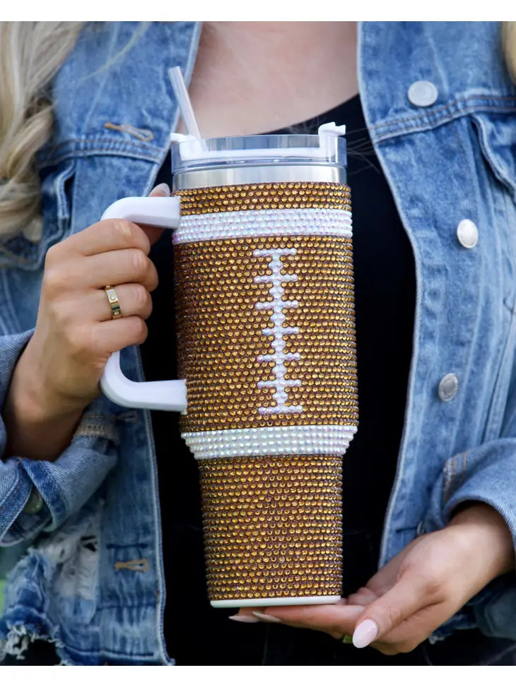 Rhinestone Football Travel Tumbler-Gifts-Dear Me Southern Boutique, located in DeRidder, Louisiana