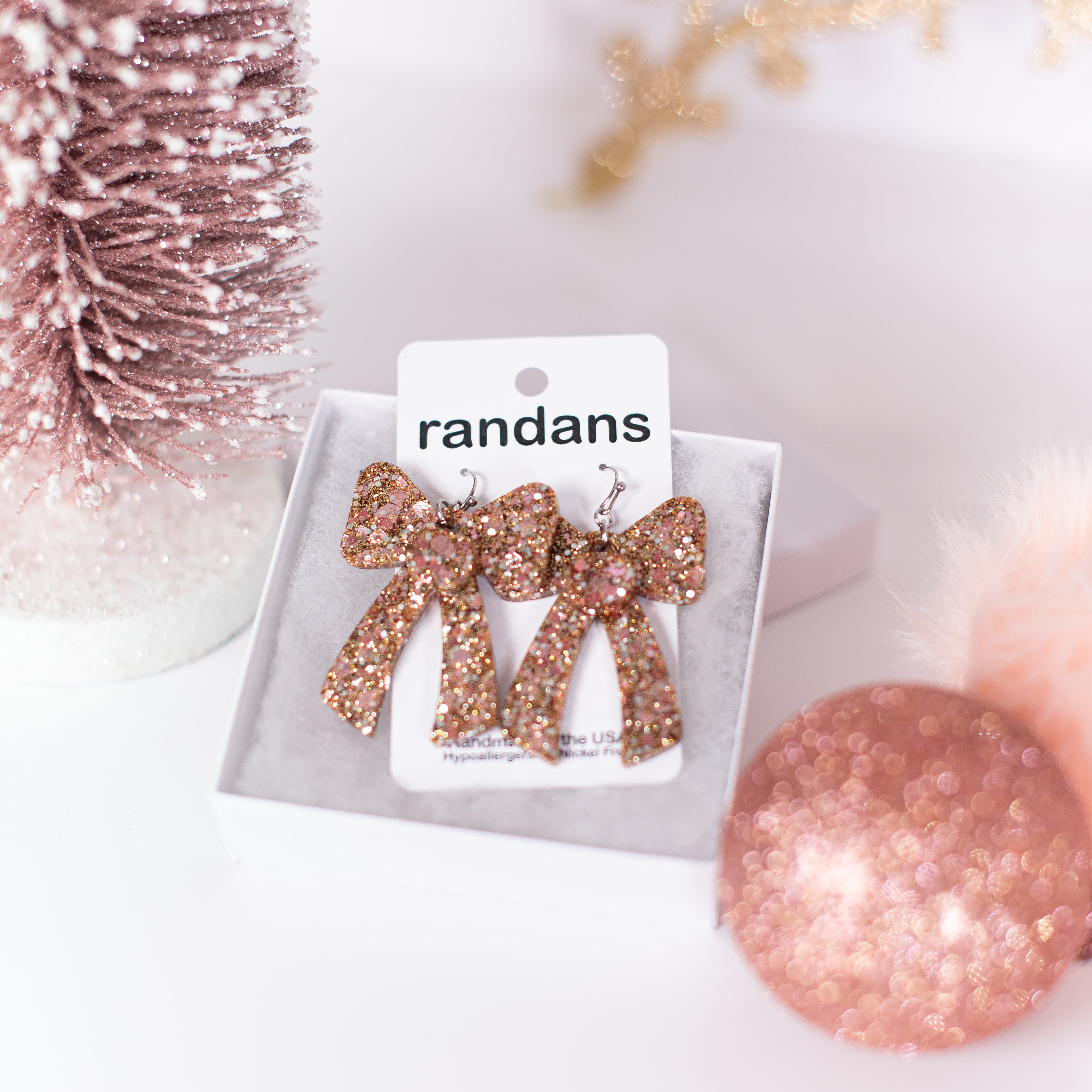 Rose Gold Coquette Bow Randans-Earrings-Dear Me Southern Boutique, located in DeRidder, Louisiana