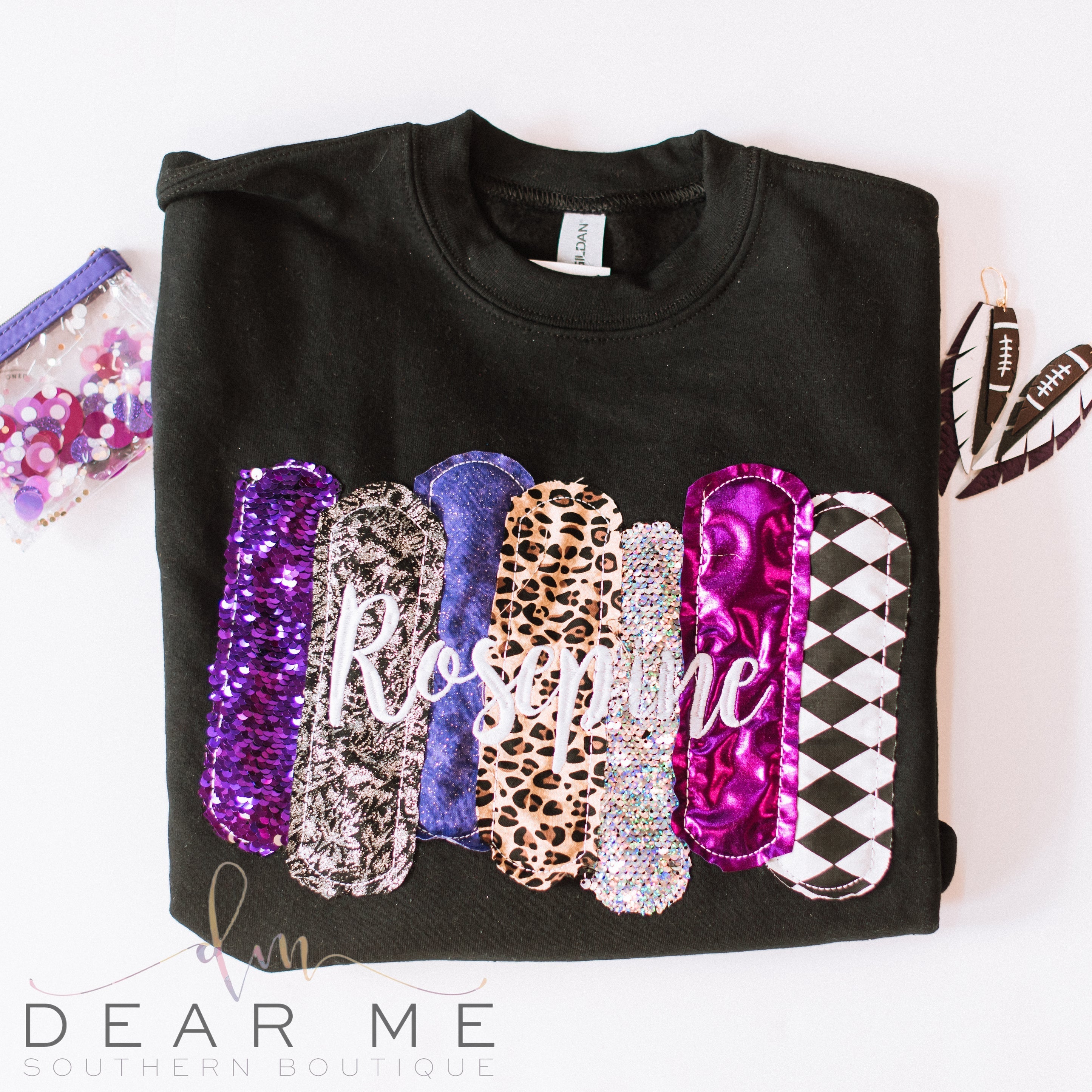 Rosepine Sequin Spirit Sweatshirts-Graphic Tops-Dear Me Southern Boutique, located in DeRidder, Louisiana