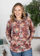 Rust Floral Fullzip Hoodie-Dear Me Southern Boutique, located in DeRidder, Louisiana