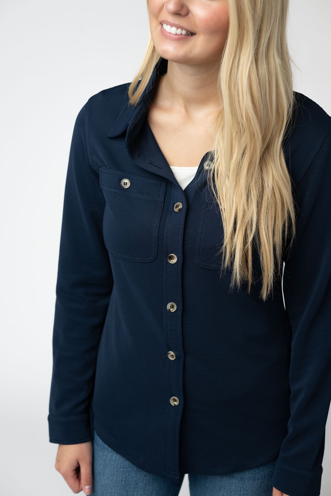 Ryleigh Ribbed Button Down - Navy-Dear Me Southern Boutique, located in DeRidder, Louisiana