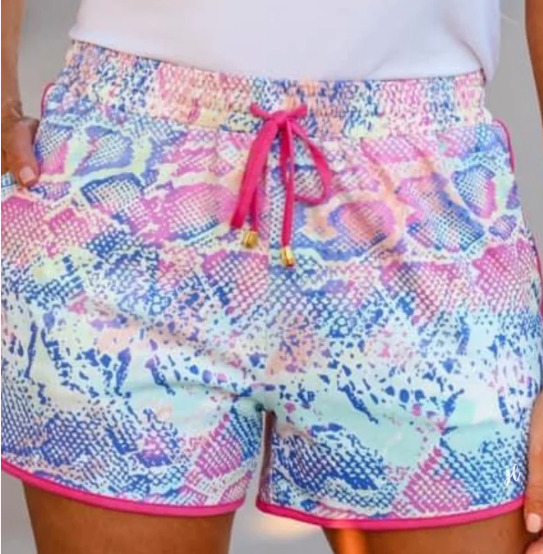 Salt & Sand Colorful Snake Everyday Drawstring Shorts-Dear Me Southern Boutique, located in DeRidder, Louisiana